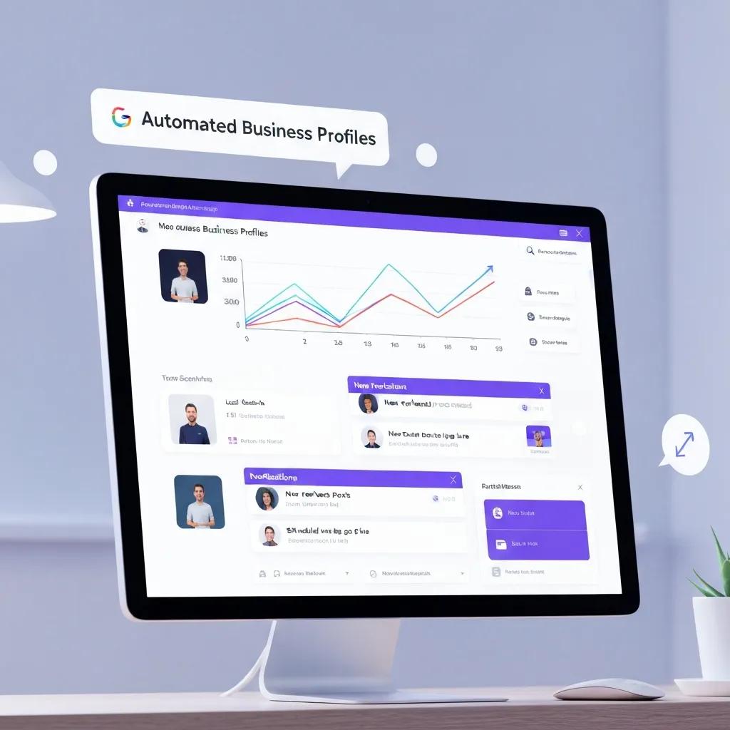 Dashboard view showing automated Google Business Profile management tools and metrics