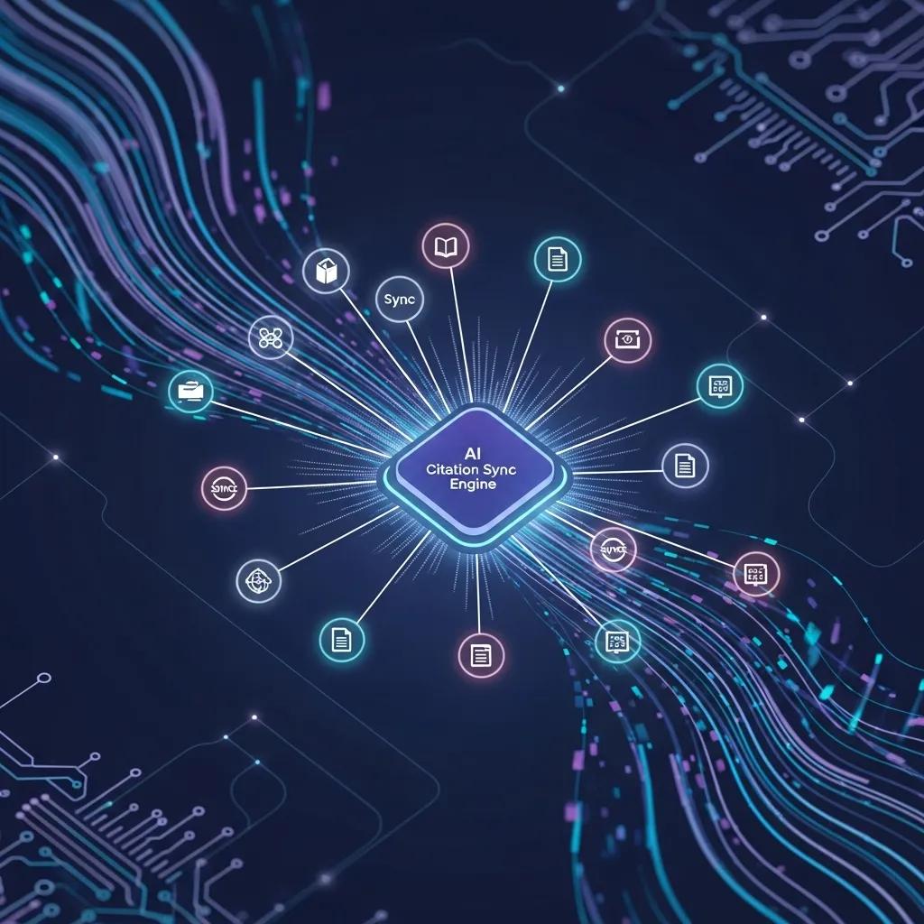 Digital interface illustrating AI-powered citation sync technology