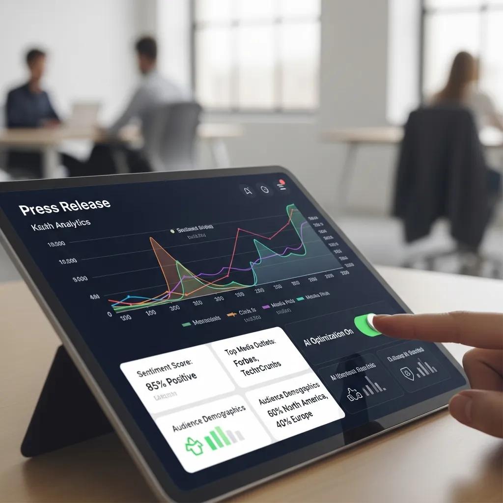 Digital interface showcasing AI analytics for press release distribution