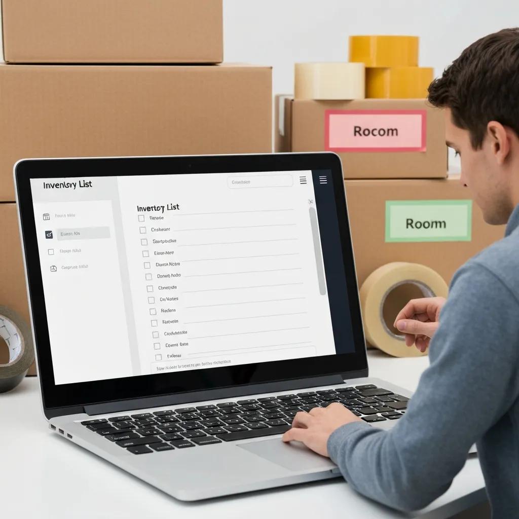 Digital inventory management tool on a laptop, showcasing resources for simplifying the moving process
