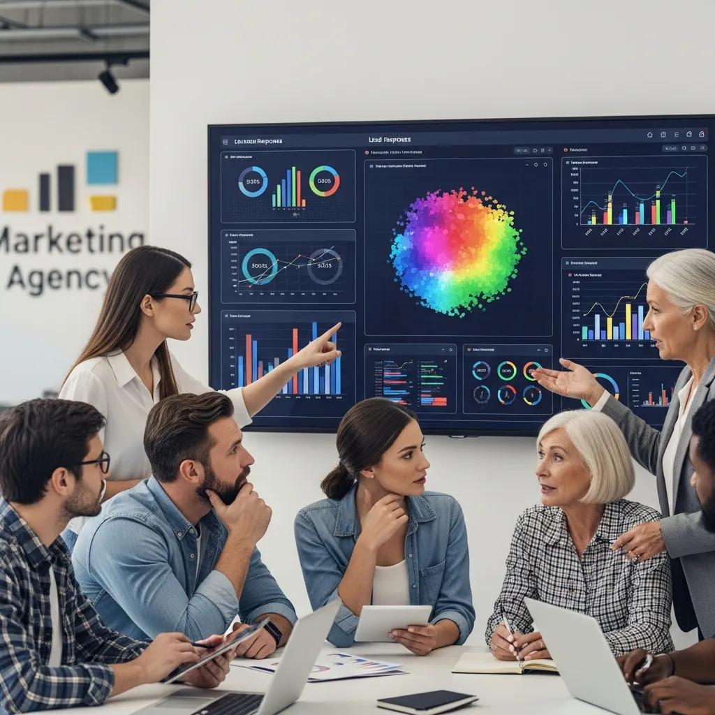 Digital marketing team analyzing lead response data for improved conversion rates
