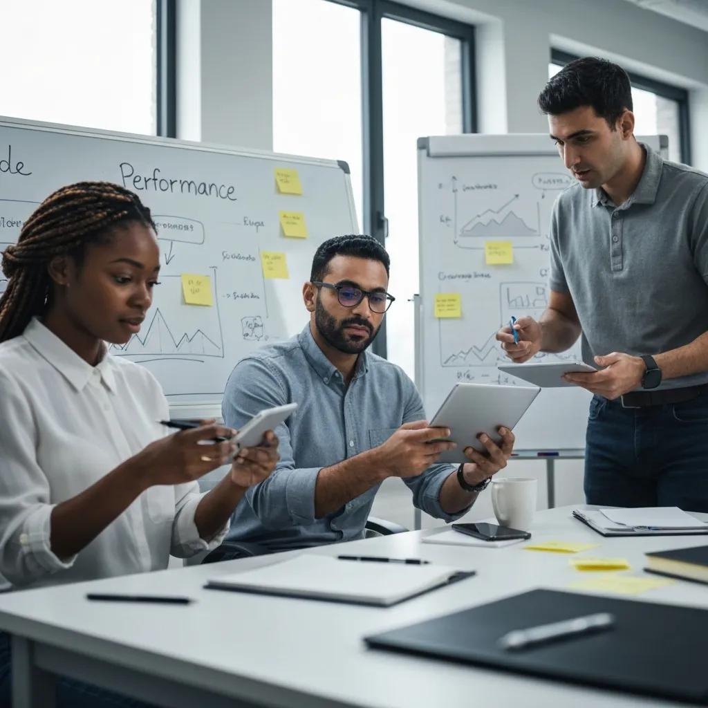Team mapping SEO priorities on a whiteboard during a strategy session Team mapping SEO priorities on a whiteboard during a strategy session