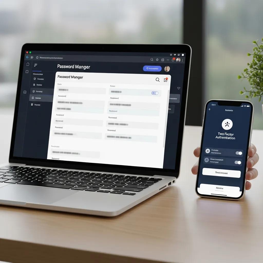 Password manager and two-factor authentication settings on a device