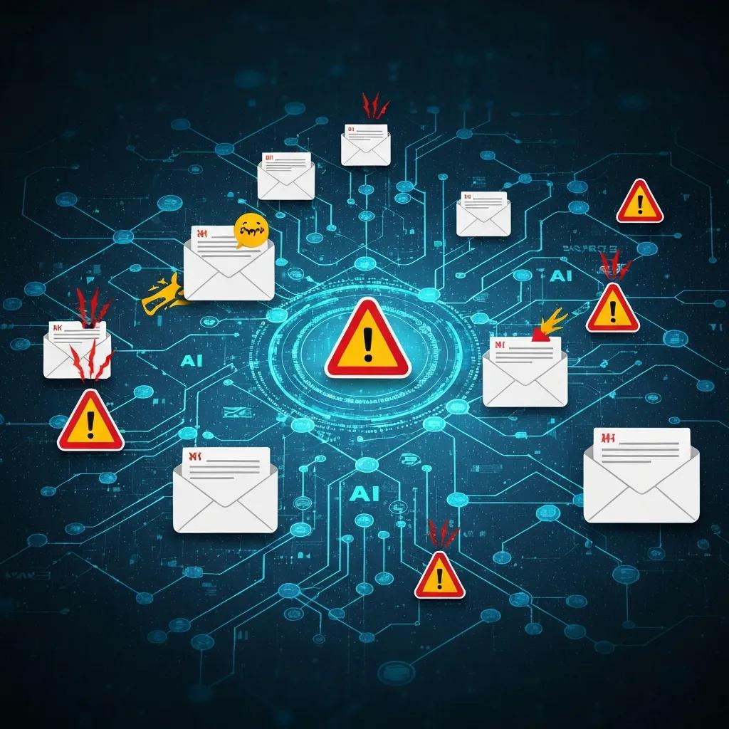 Abstract illustration of AI enabling targeted phishing and malware