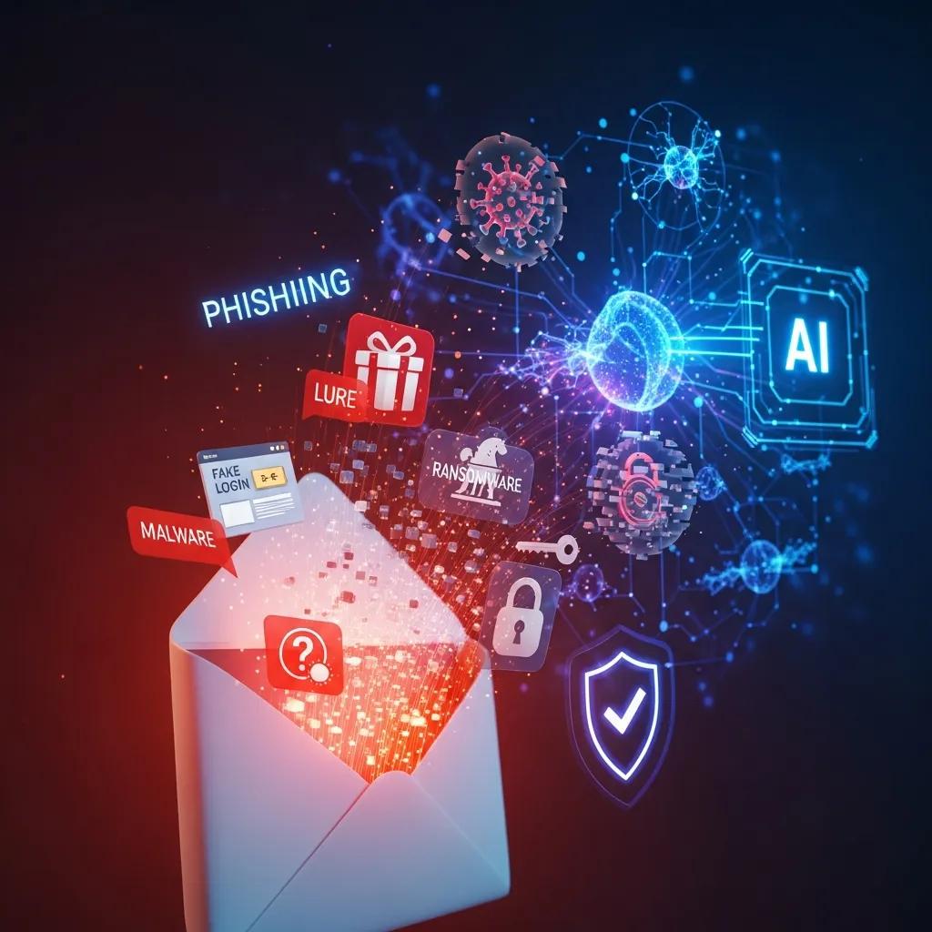 Illustration of email threatsâphishing, malware and AI-driven risks