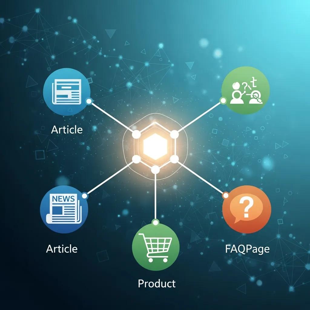 Visual diagram of structured data schema types for AI search
