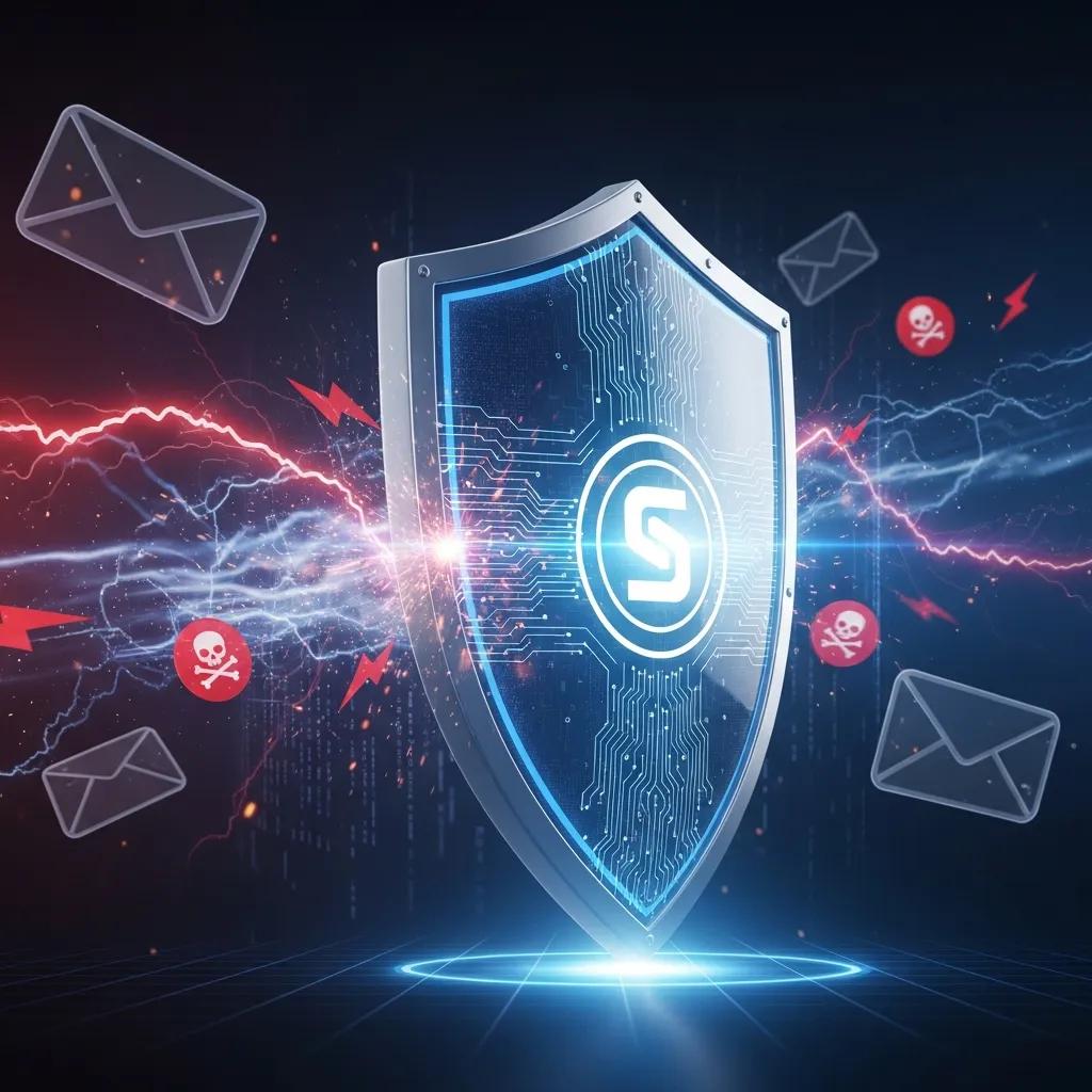 Shield graphic symbolizing protection against spam and phishing