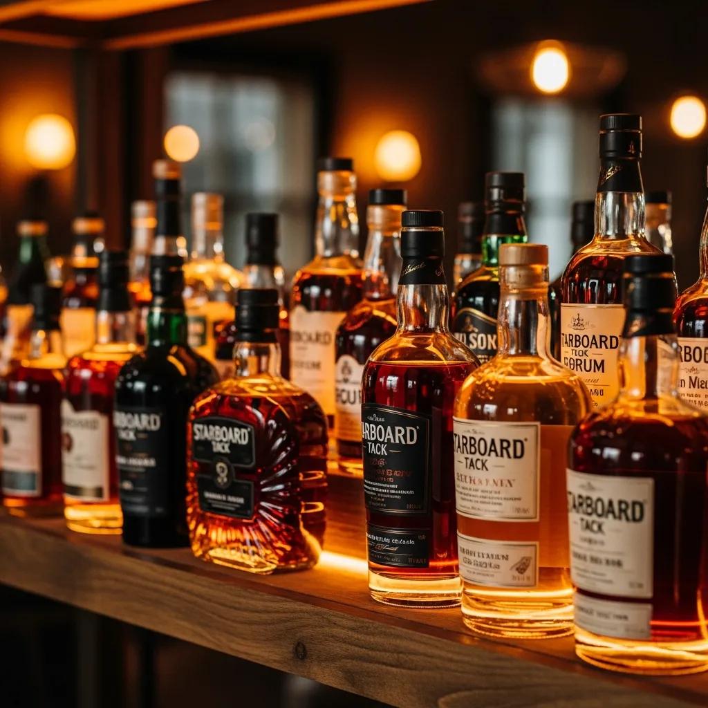 Shelves of assorted rum bottles displayed on a bar