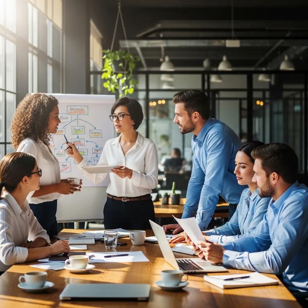 Team of professionals collaborating in a modern office — focus on creativity and teamwork