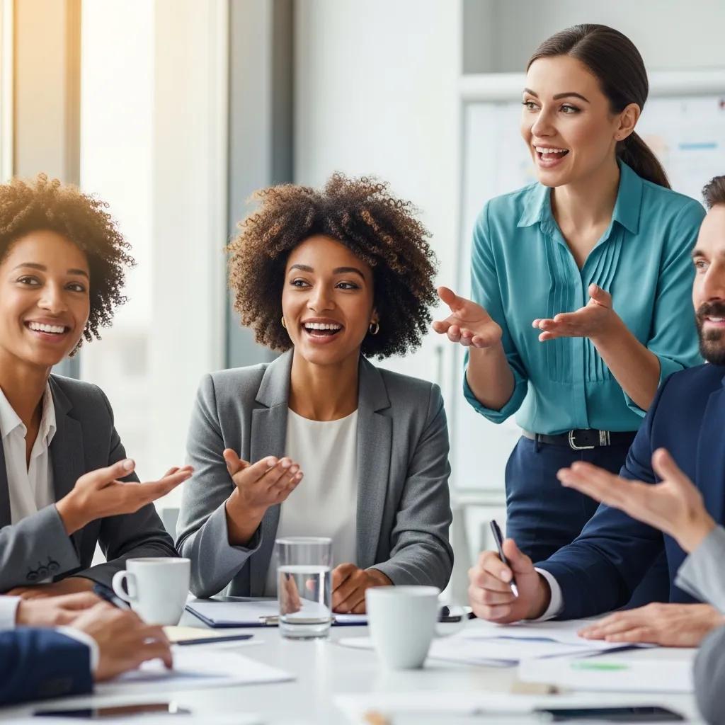 Team of professionals communicating confidently in a modern office Team of professionals communicating confidently in a modern office