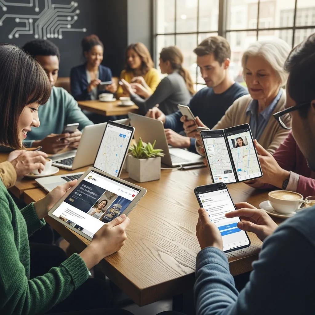 People using mobile devices in a café, highlighting why mobile responsiveness matters