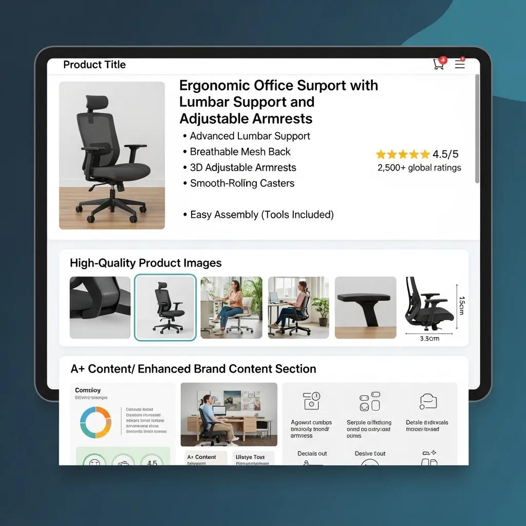 Product page mockup showing AEO-friendly content blocks and metadata