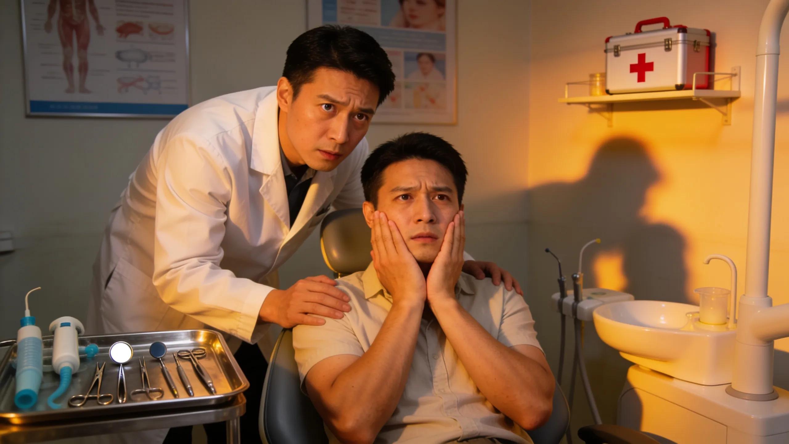 Dental professional assisting a patient in an emergency clinic setting