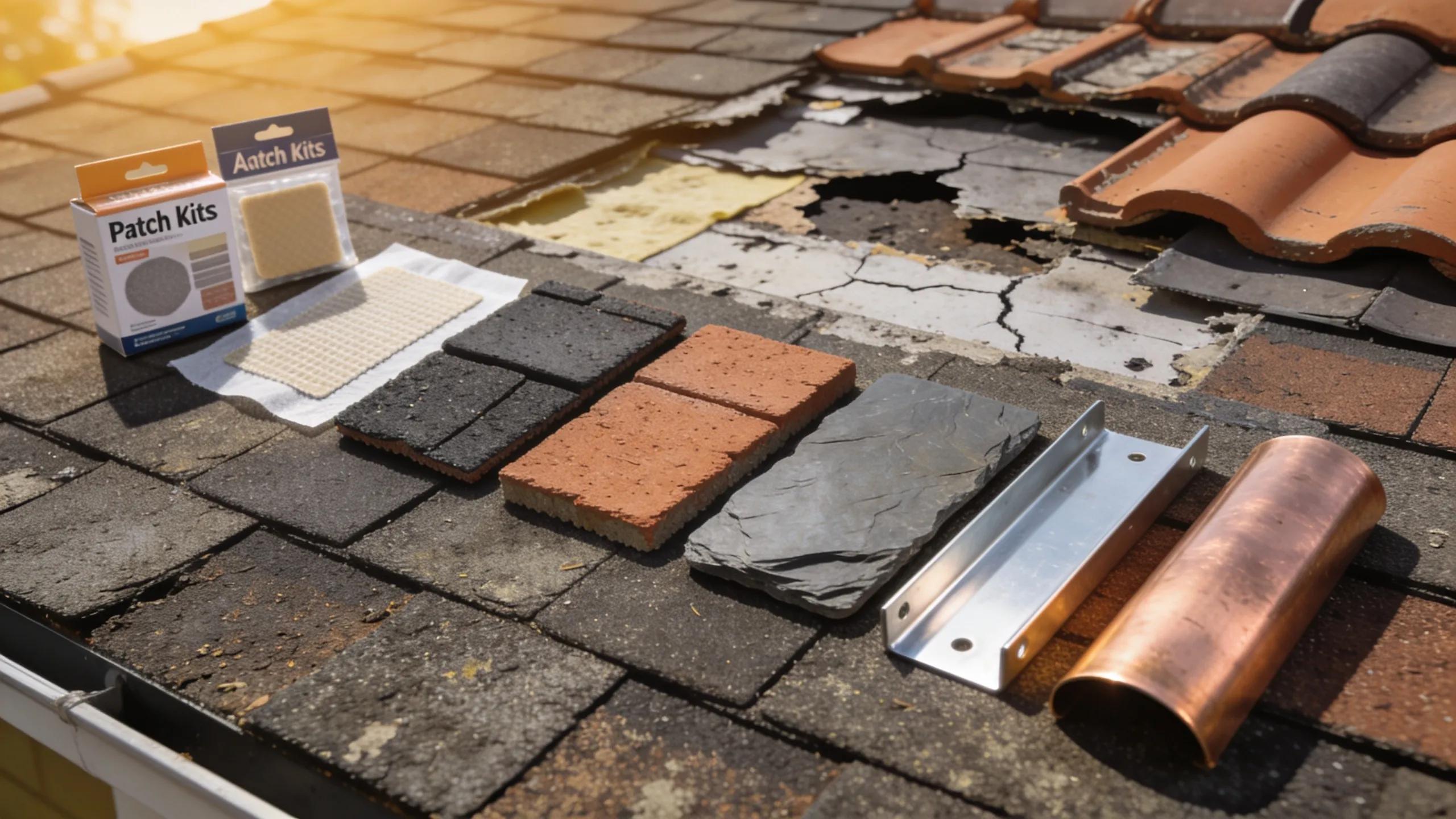 Variety of roof repair materials and solutions for addressing leaks and damage Variety of roof repair materials and solutions for addressing leaks and damage