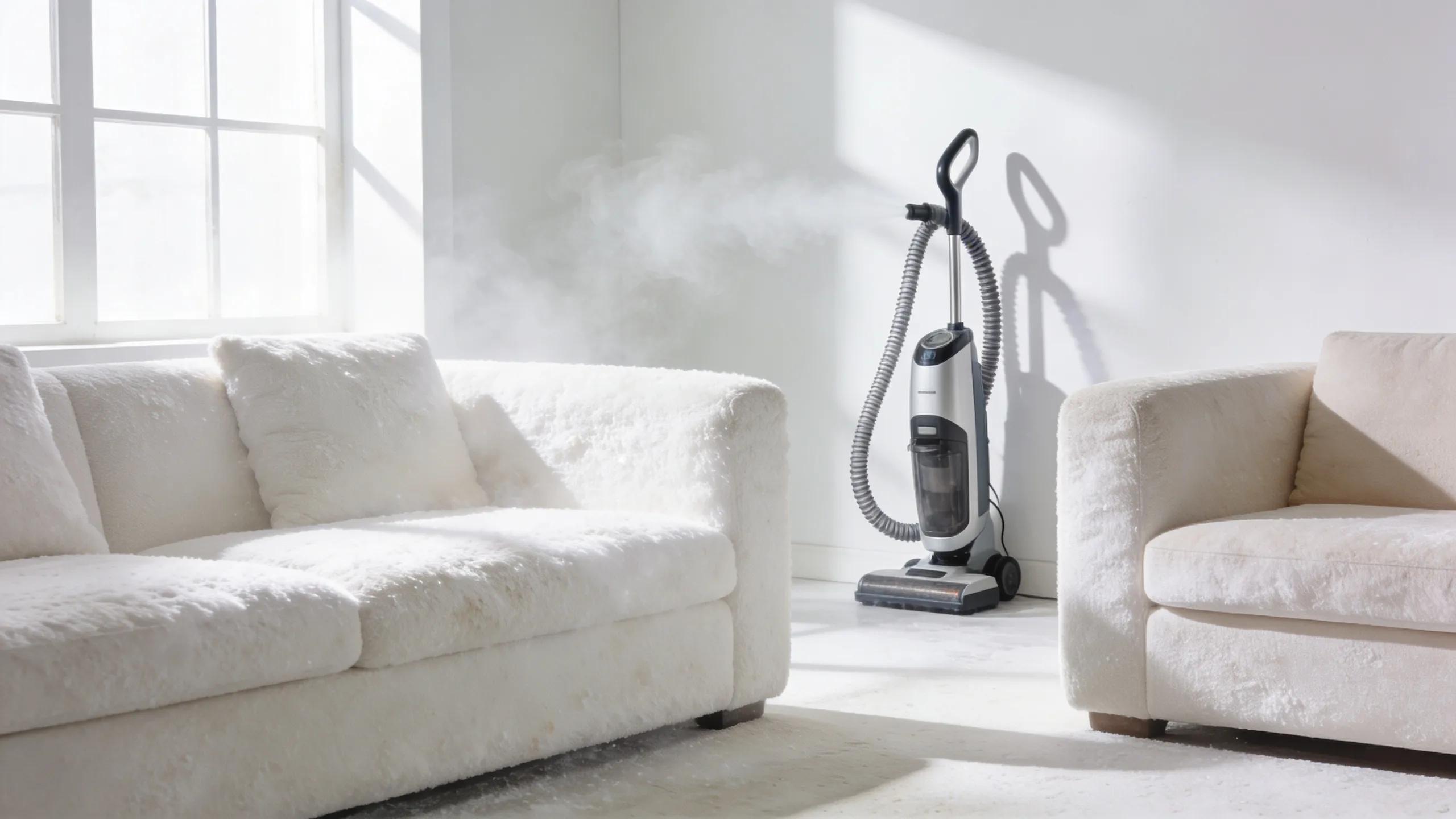 Spotlessly clean living room with upholstery highlighting the benefits of steam cleaning services