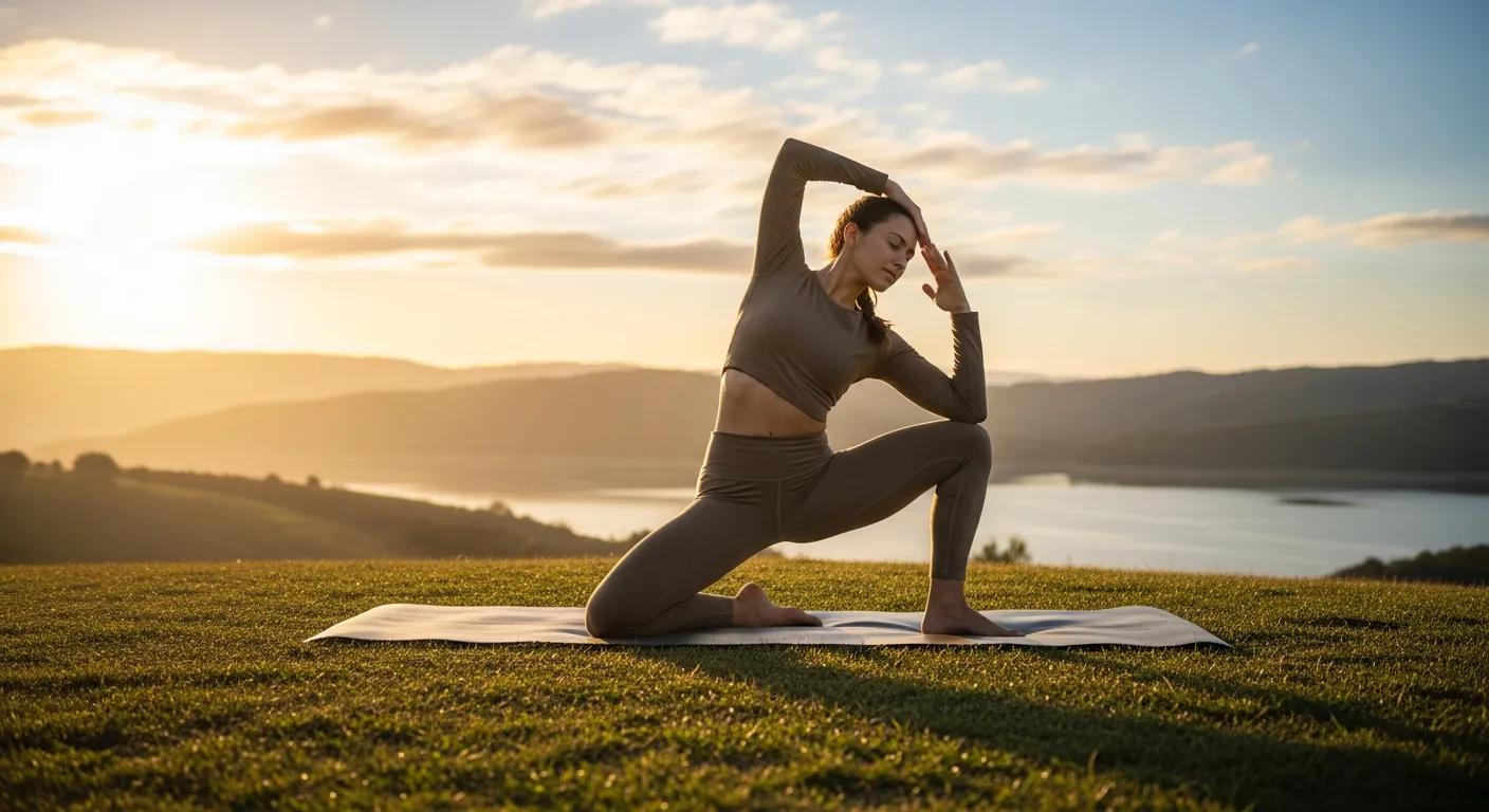 Person practicing yoga outdoors to promote digestive health and reduce bloating