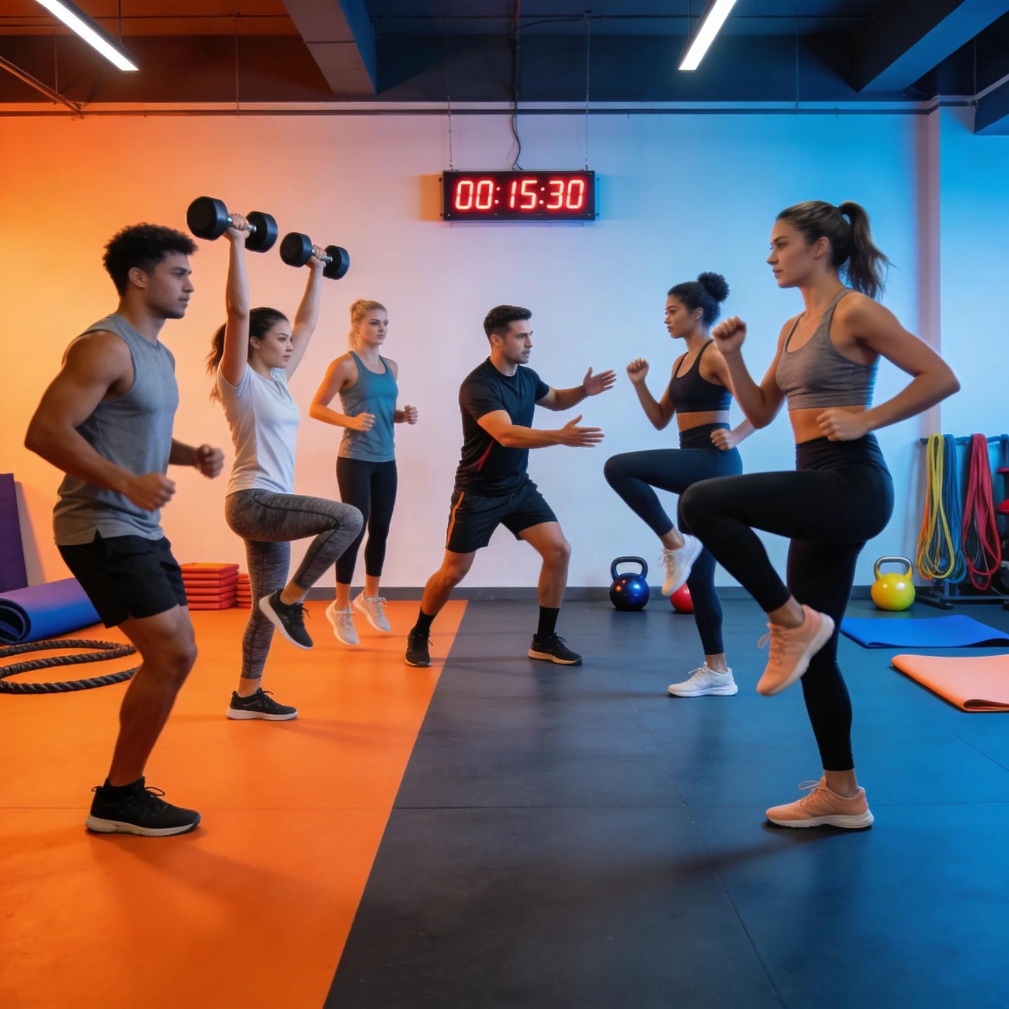 Active small group fitness class illustrating structured training with personalized coaching