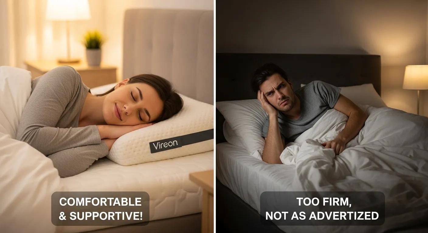 Users reporting mixed experiences with the Vireon pillow, from comfort to complaints
