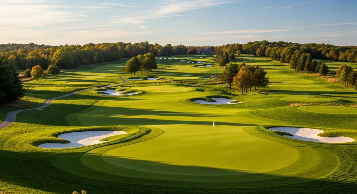 View across Otsego Resort's courses, The Tribute and The Classic, with manicured fairways View across Otsego Resort's courses, The Tribute and The Classic, with manicured fairways
