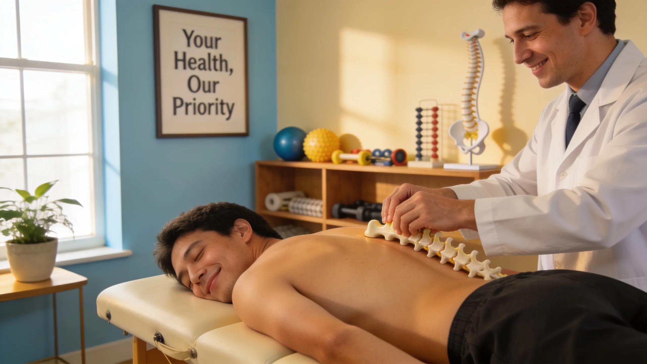 Massage therapy session focused on relieving muscle tension in a chiropractic clinic