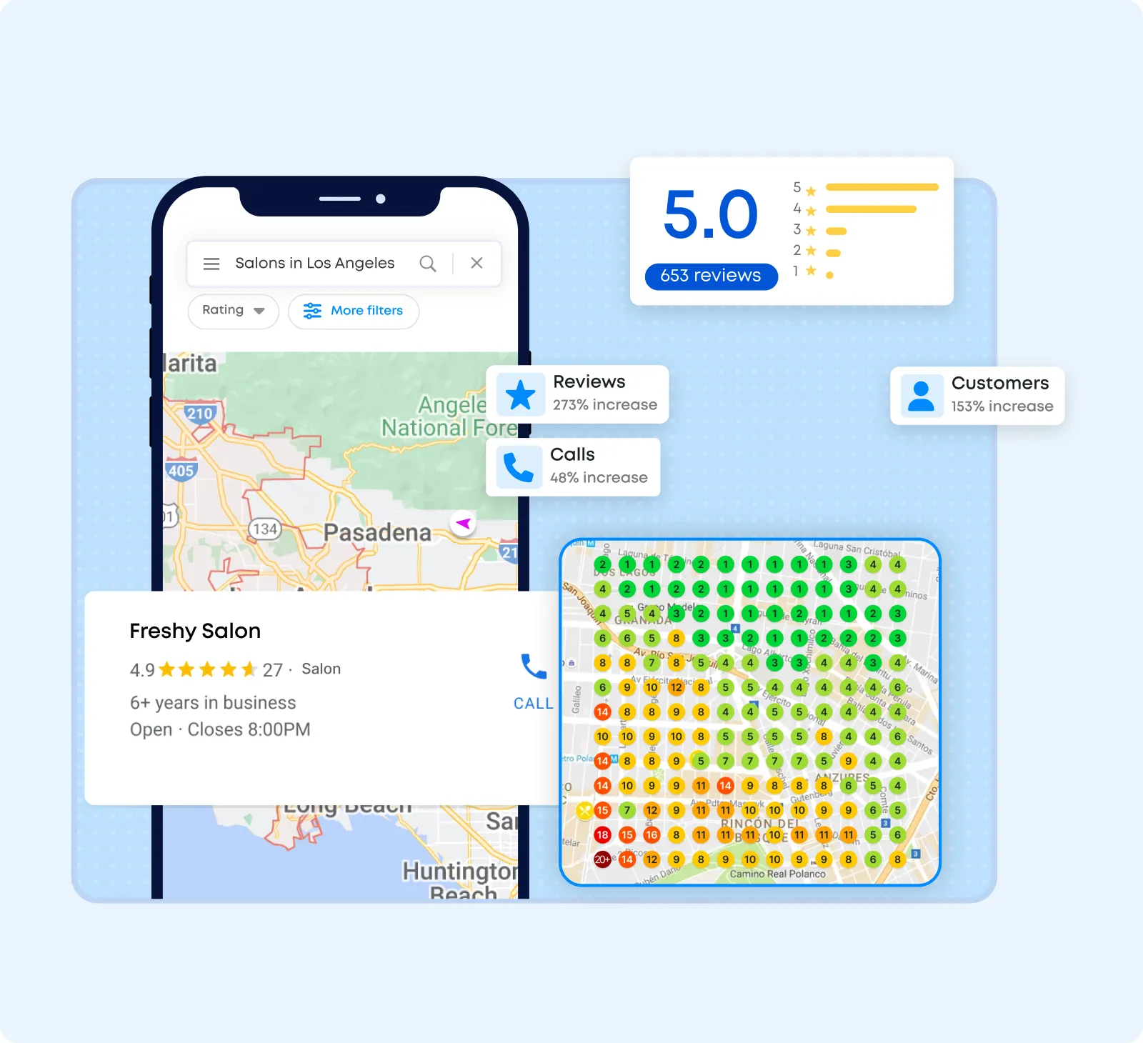 Smartphone showing Google's Map Pack with local business listings, illustrating local search visibility