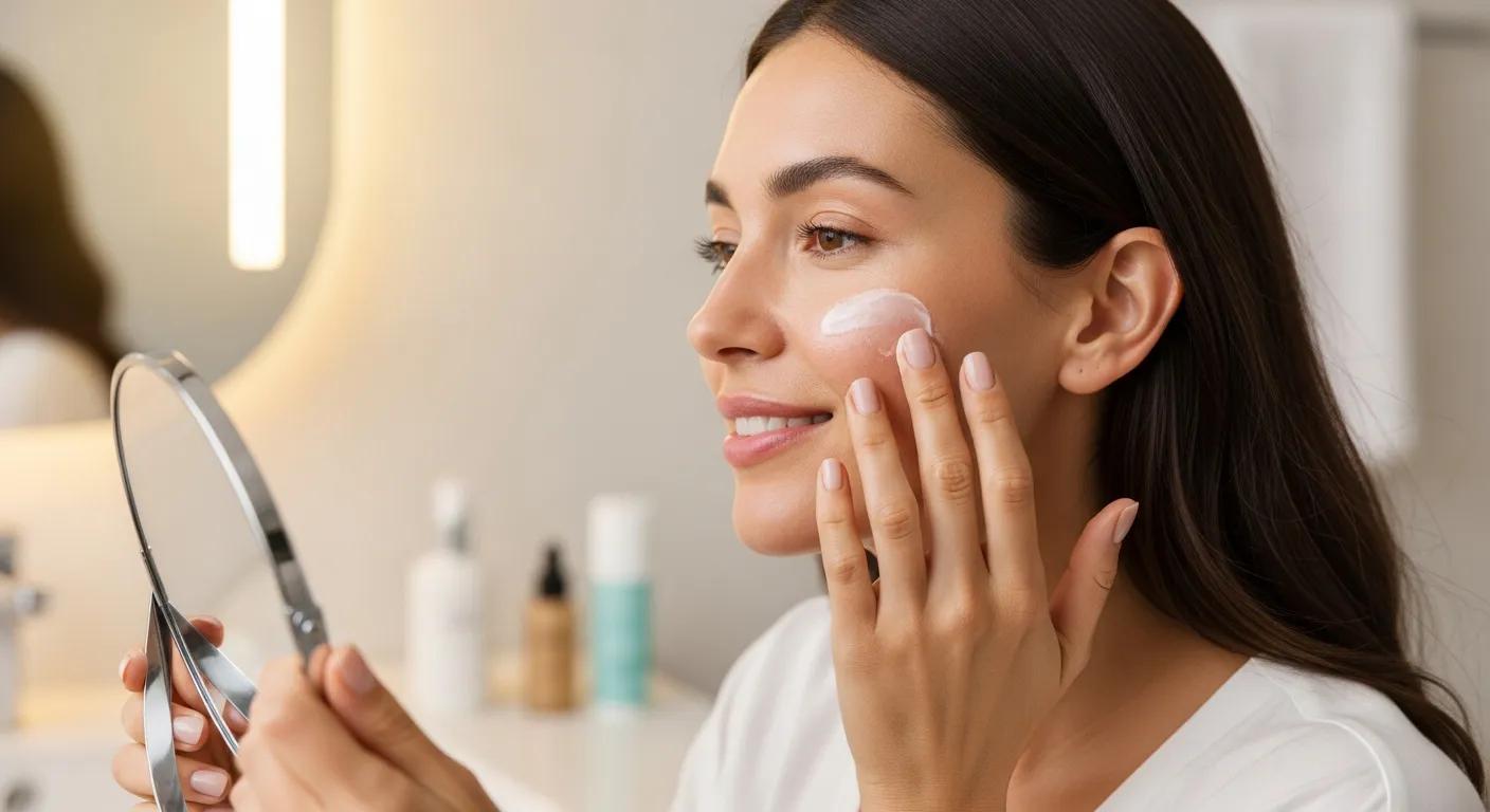 Woman applying collagen-enriched skincare product, showcasing skin health benefits