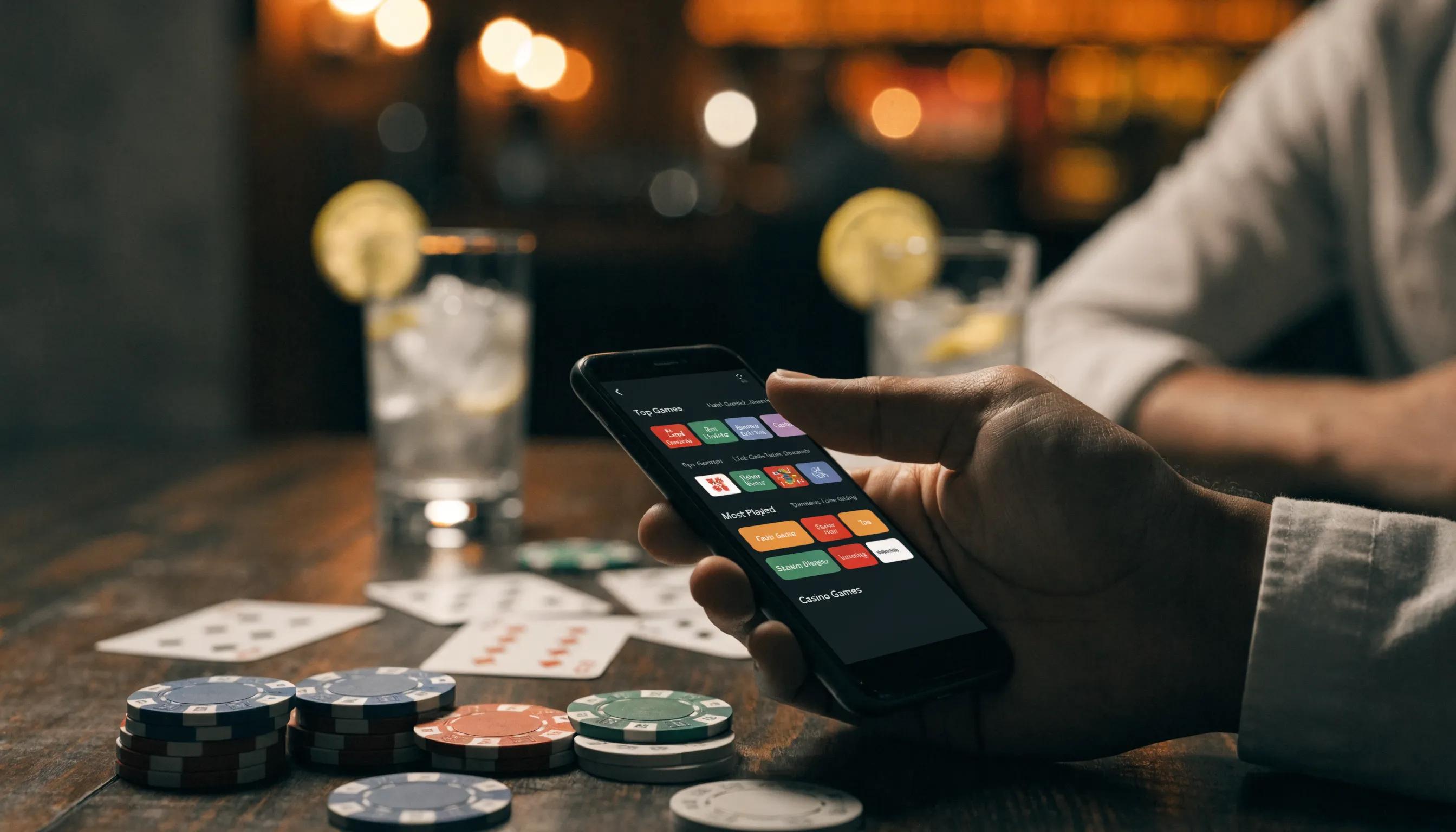 Close-up of a smartphone with a gaming app, representing the cost considerations in online gambling marketing strategies.