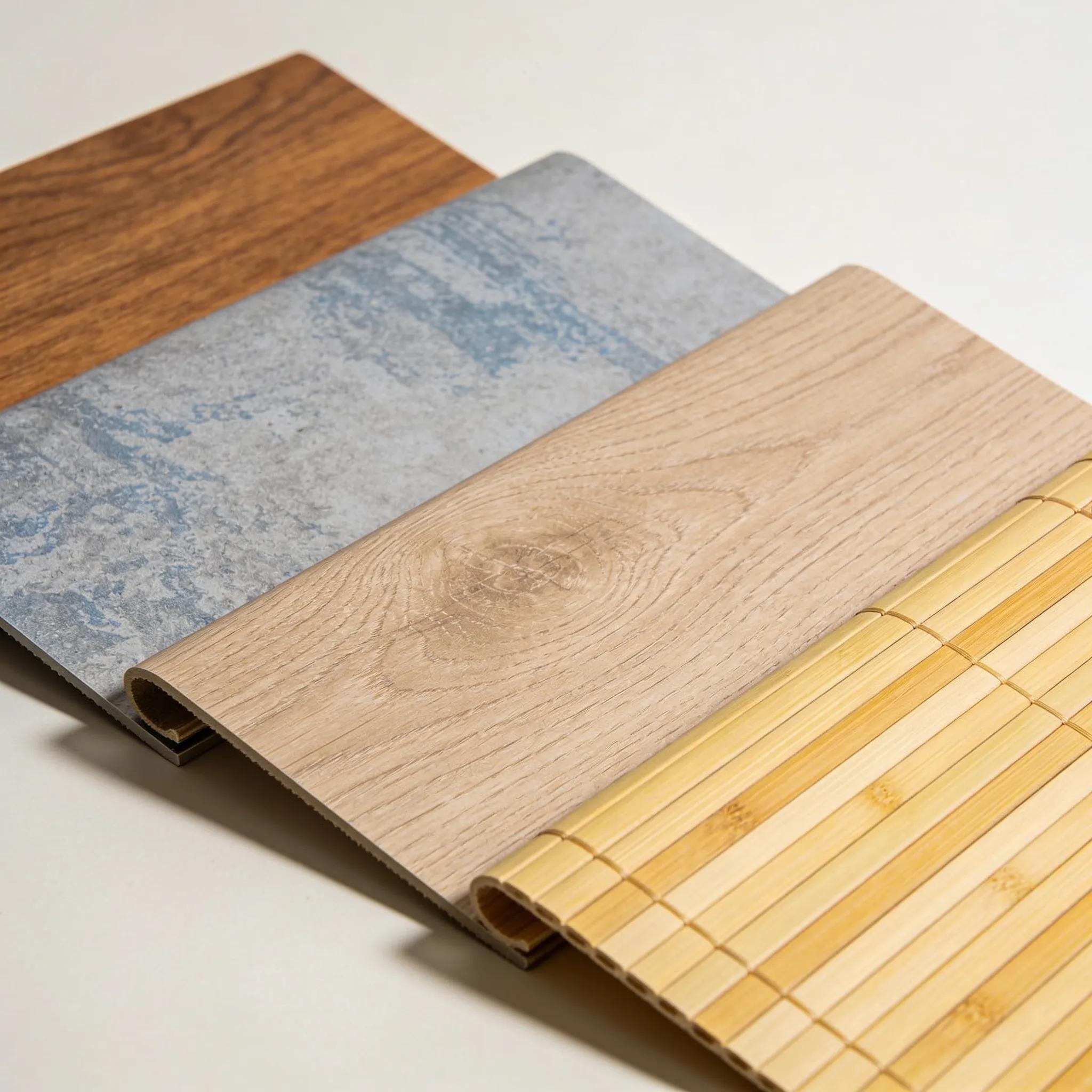 Close-up textures of durable flooring materials—wood, vinyl, laminate, bamboo
