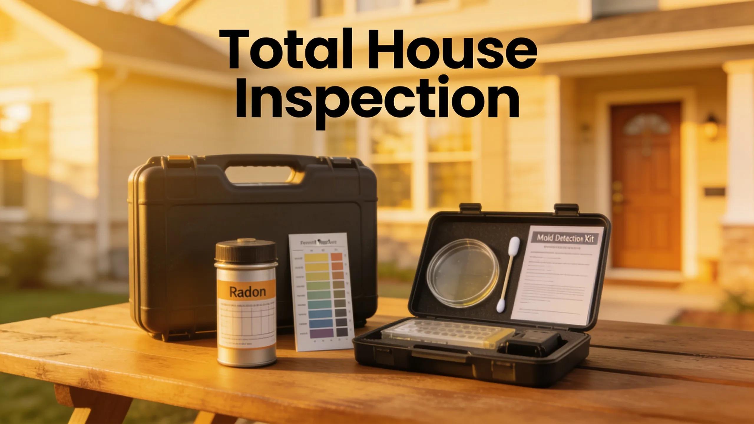Various home inspection tools, including radon and mold testing kits