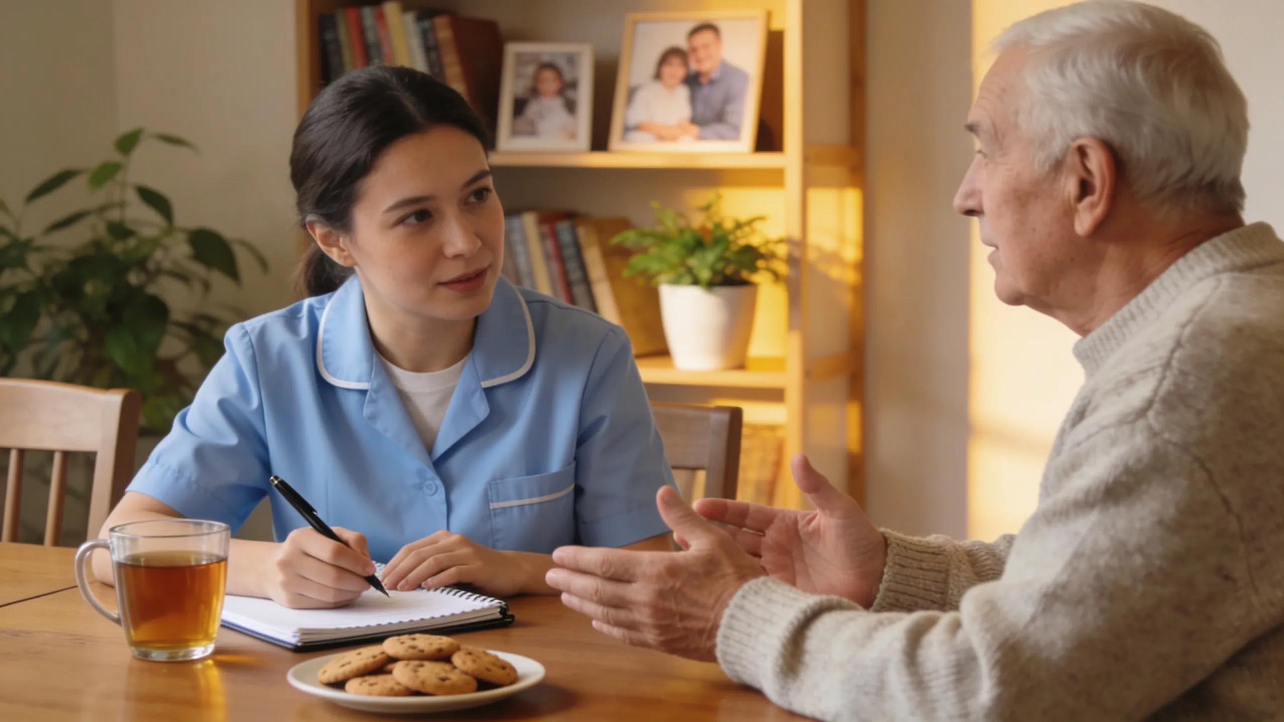 Caregiver reviewing a senior's medication schedule at home