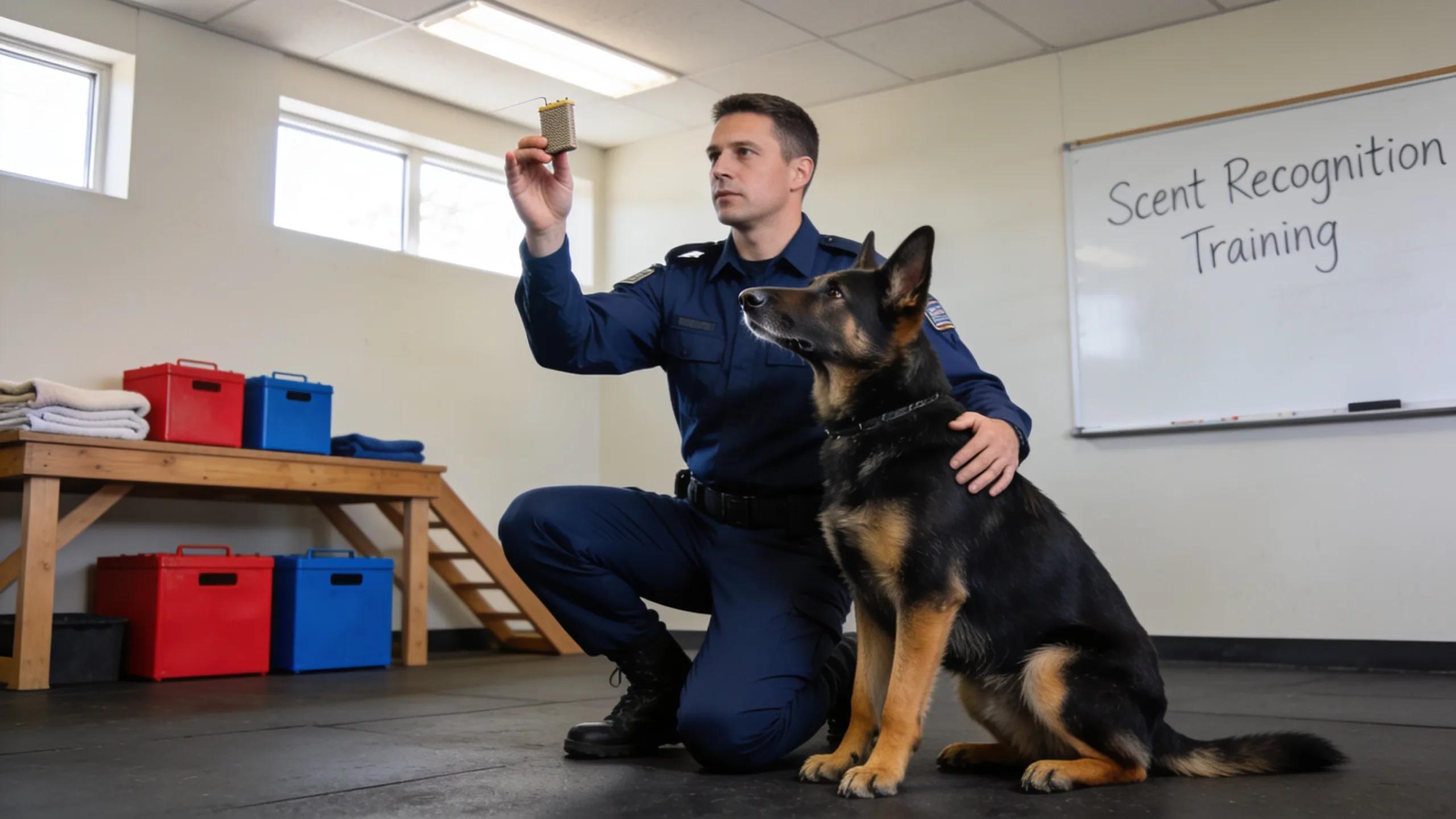 K9 inspection team training with a dog and trainer focusing on scent recognition