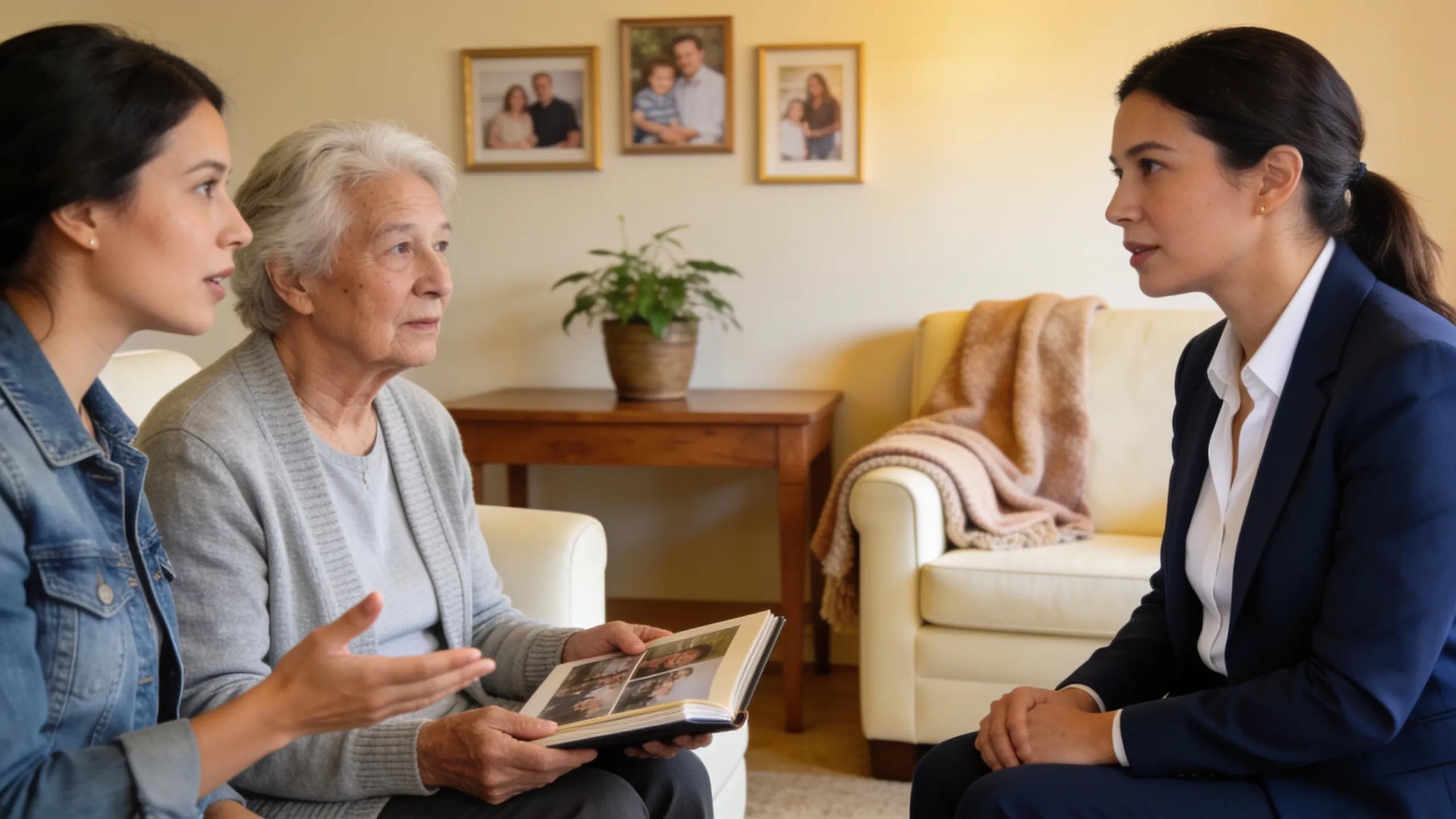 A care coordinator or representative meets with the family and senior in the home