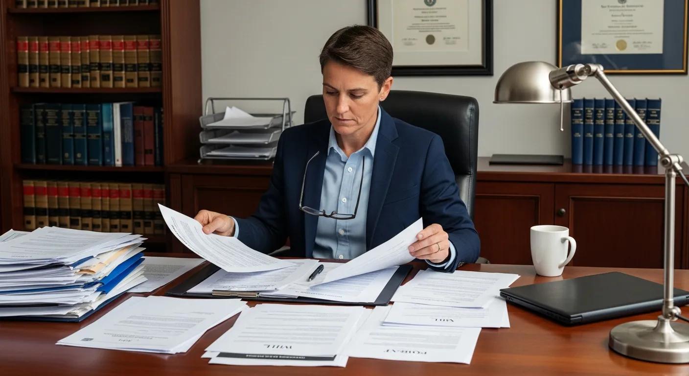 Person reviewing probate paperwork in an office setting