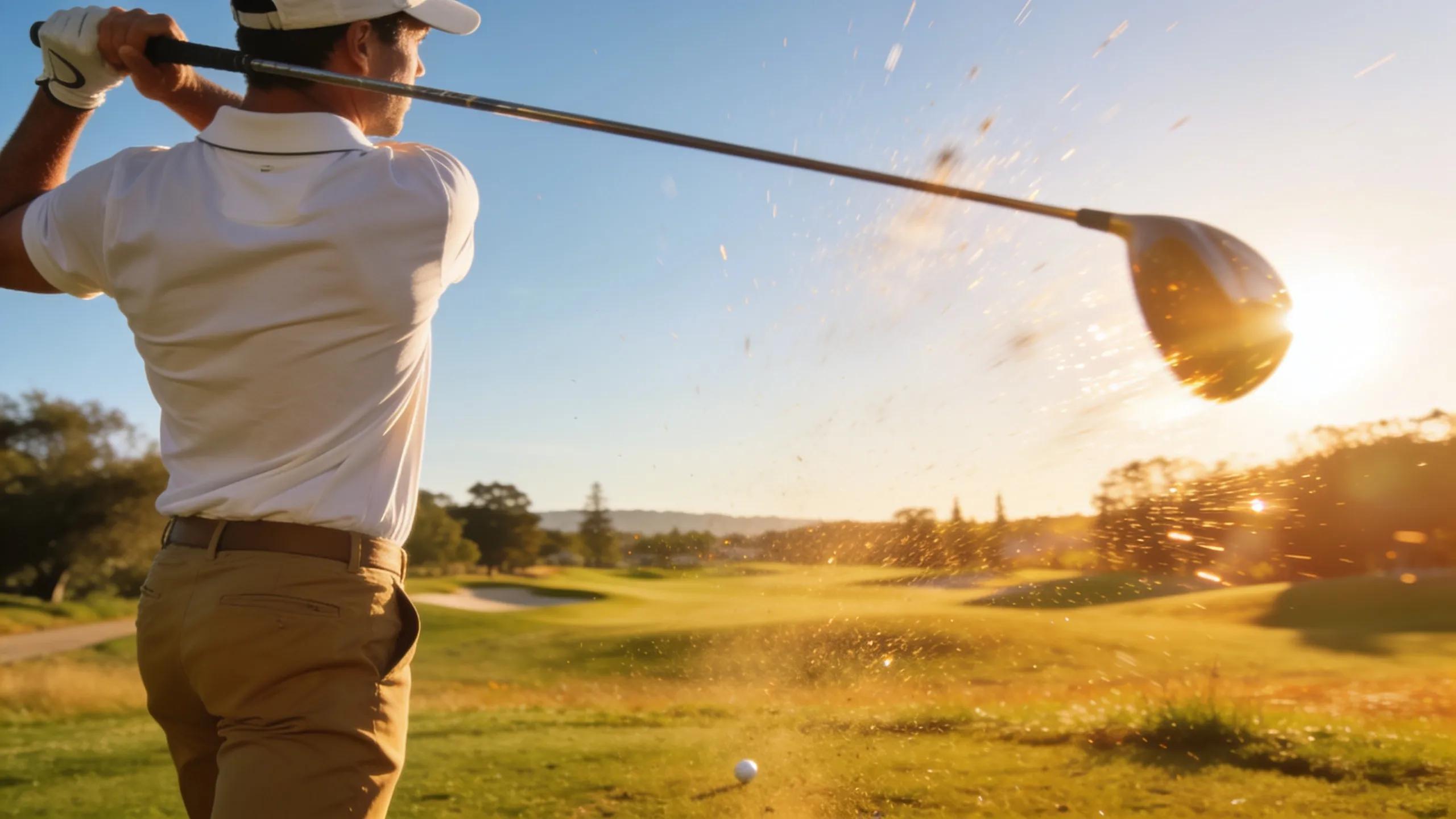 Golfer demonstrating swing tempo and rhythm on a beautiful golf course