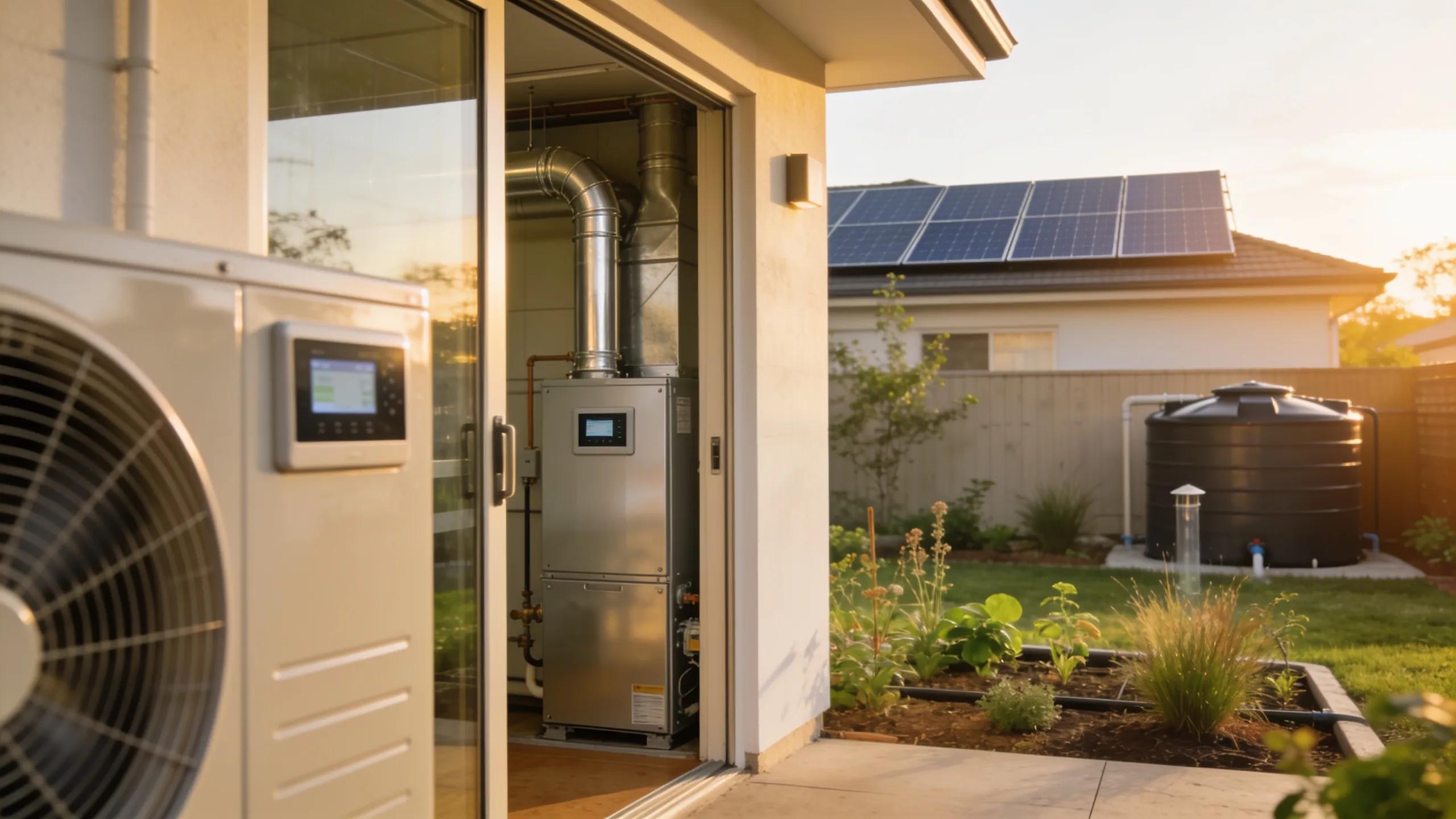 Energy-efficient HVAC system installed in a modern home with solar panels
