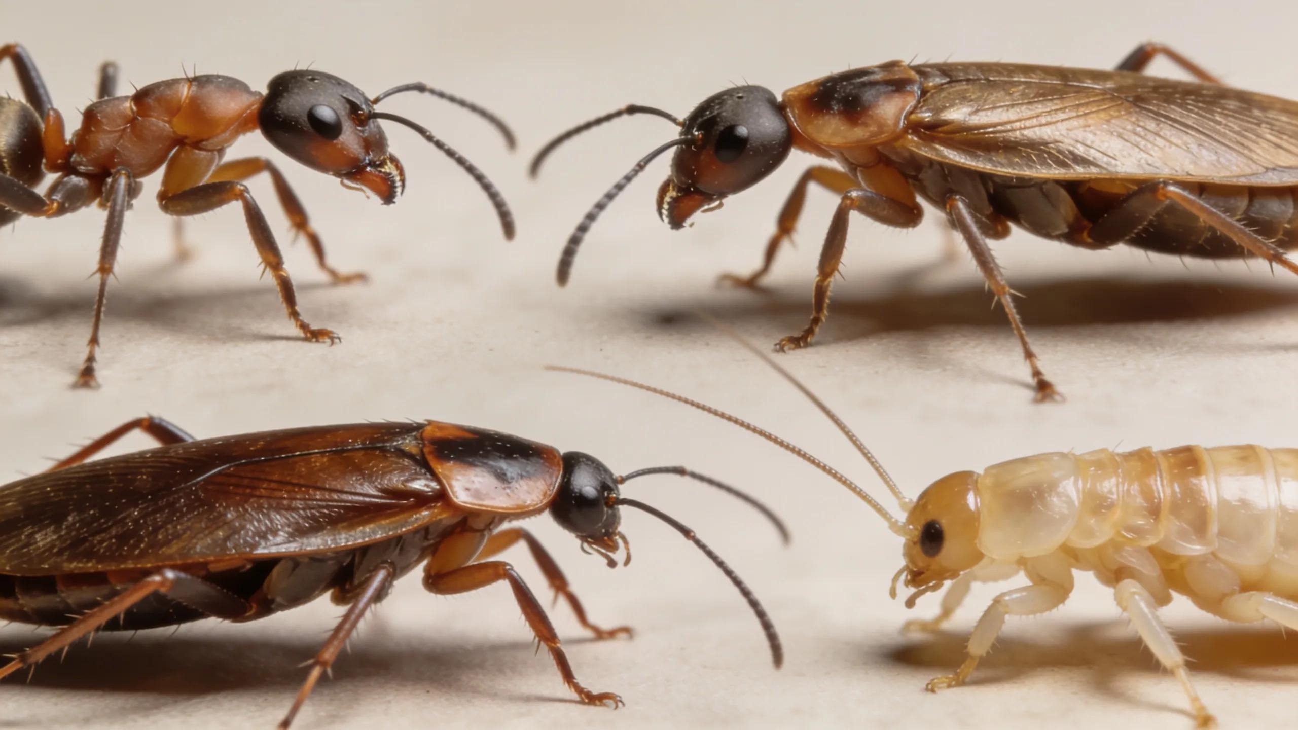Close-up of common residential pests like ants, cockroaches, and termites