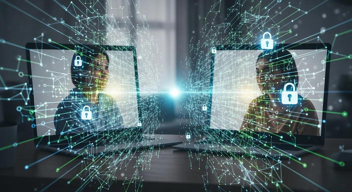 Visual representation of encryption technologies safeguarding online therapy sessions