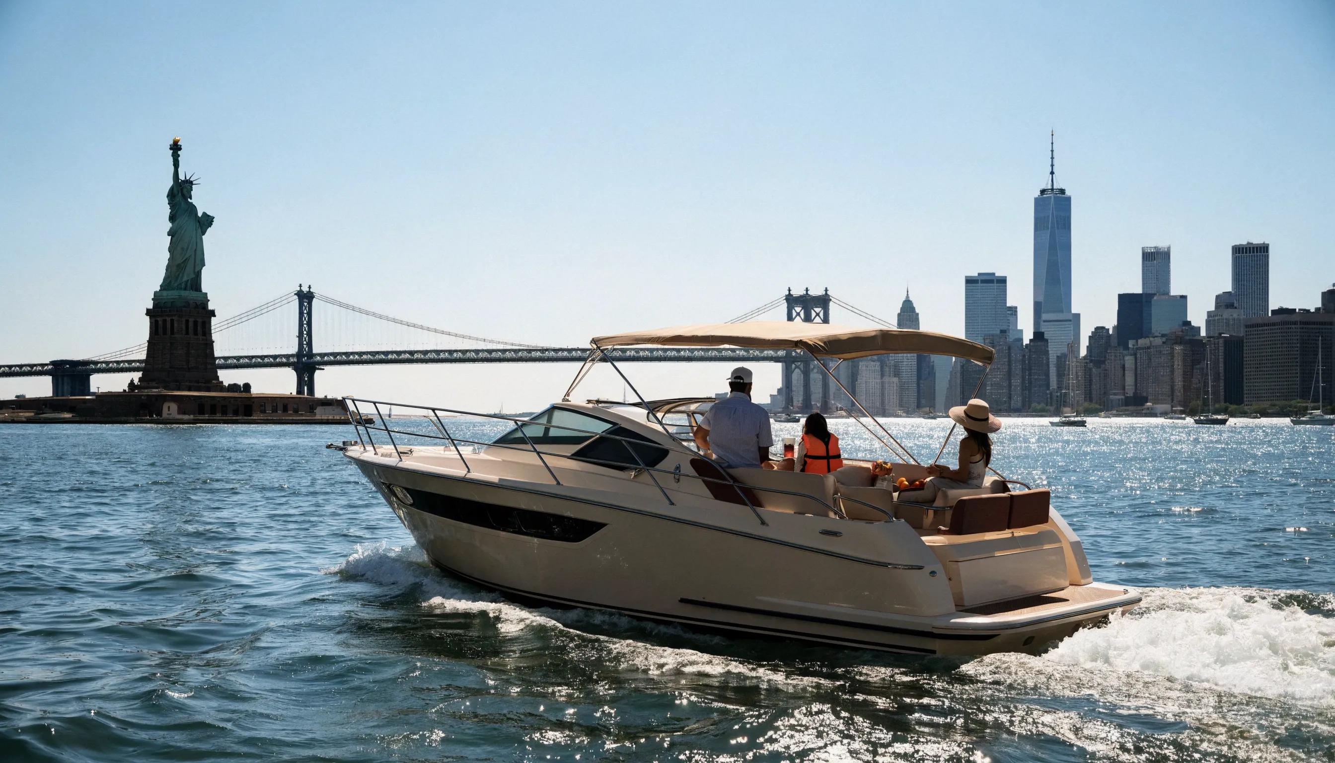Family enjoying a private boat charter on New York Harbor