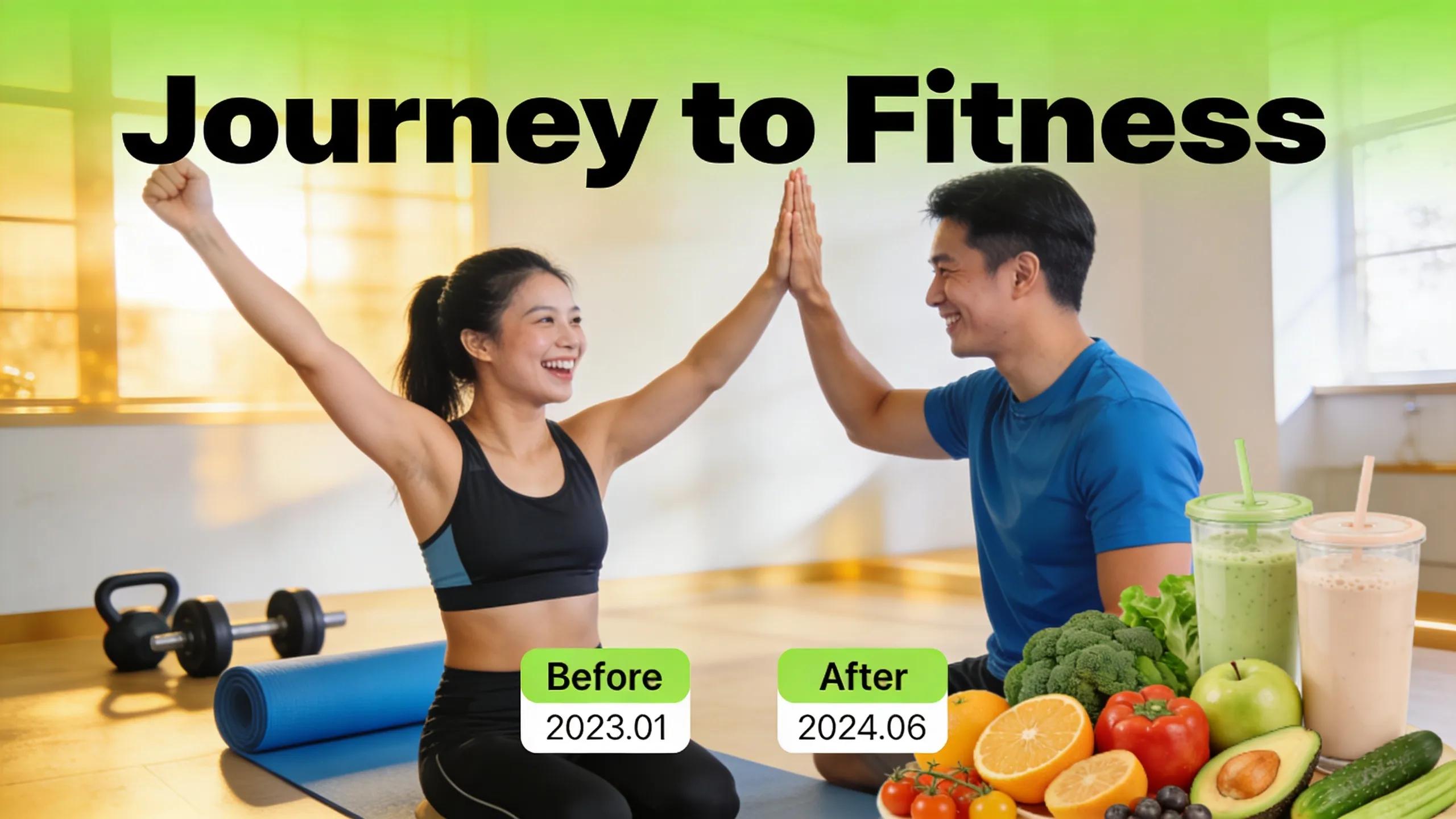 Motivational transformation photo of a client celebrating success with nutrition coaching.