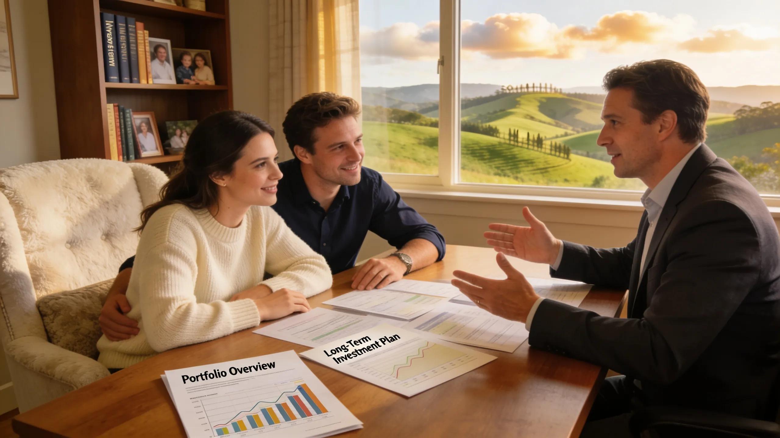 Cozy stockbroker consultation in the Southern Highlands highlighting personal financial guidance