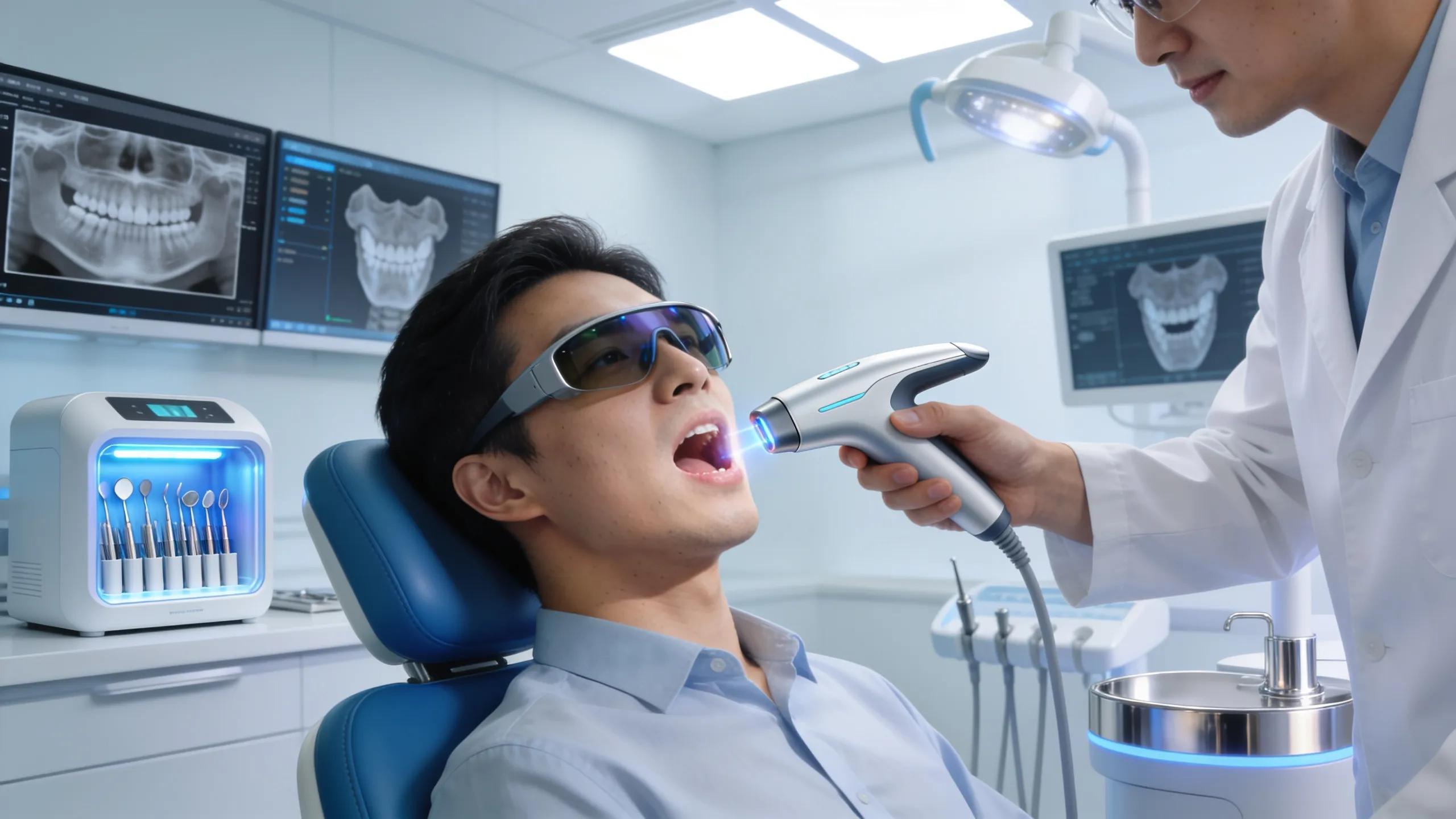 Dentist using advanced intraoral scanner technology for enhanced cosmetic treatments