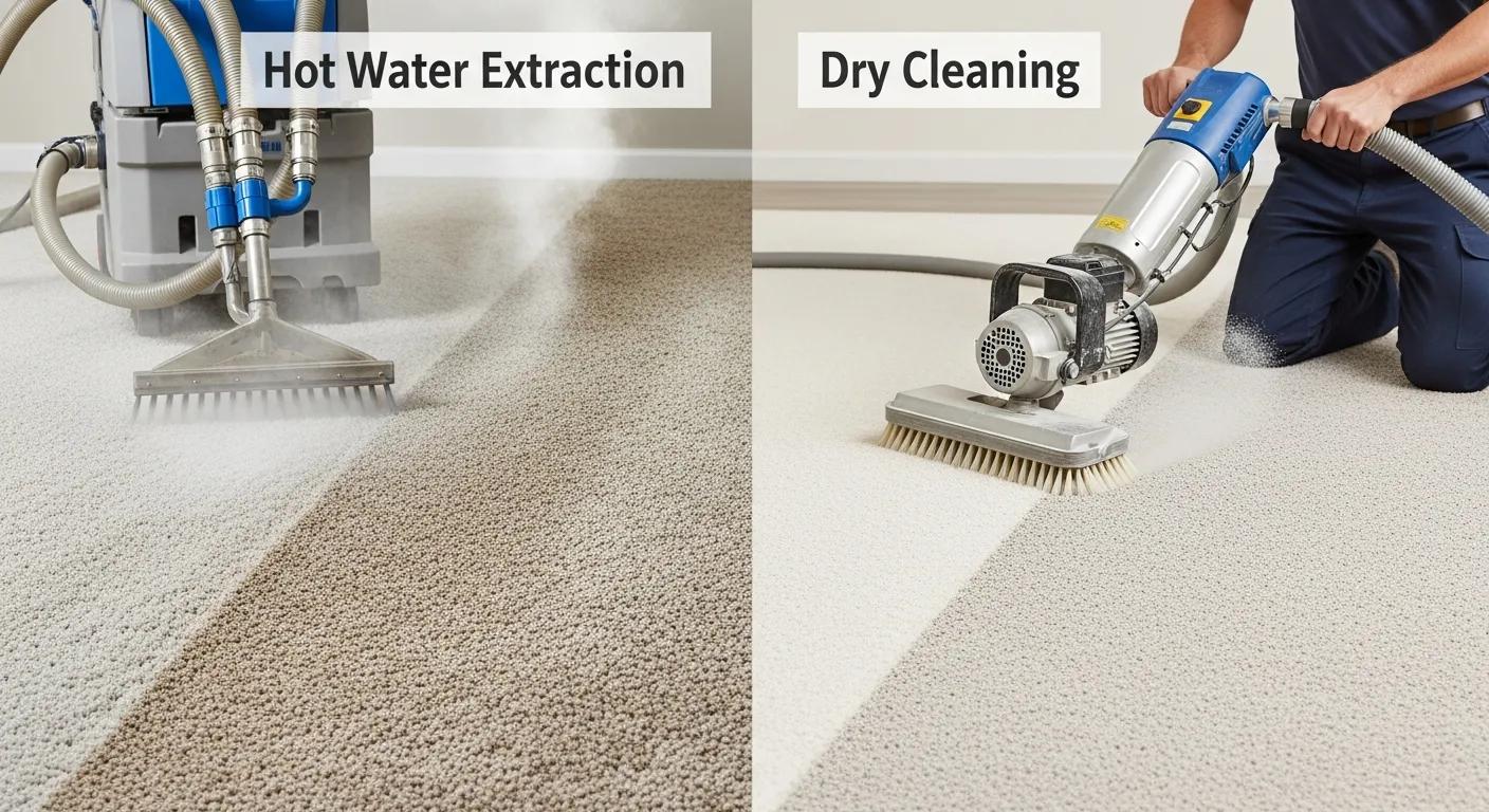 Comparison of carpet cleaning methods with hot water extraction and dry cleaning processes