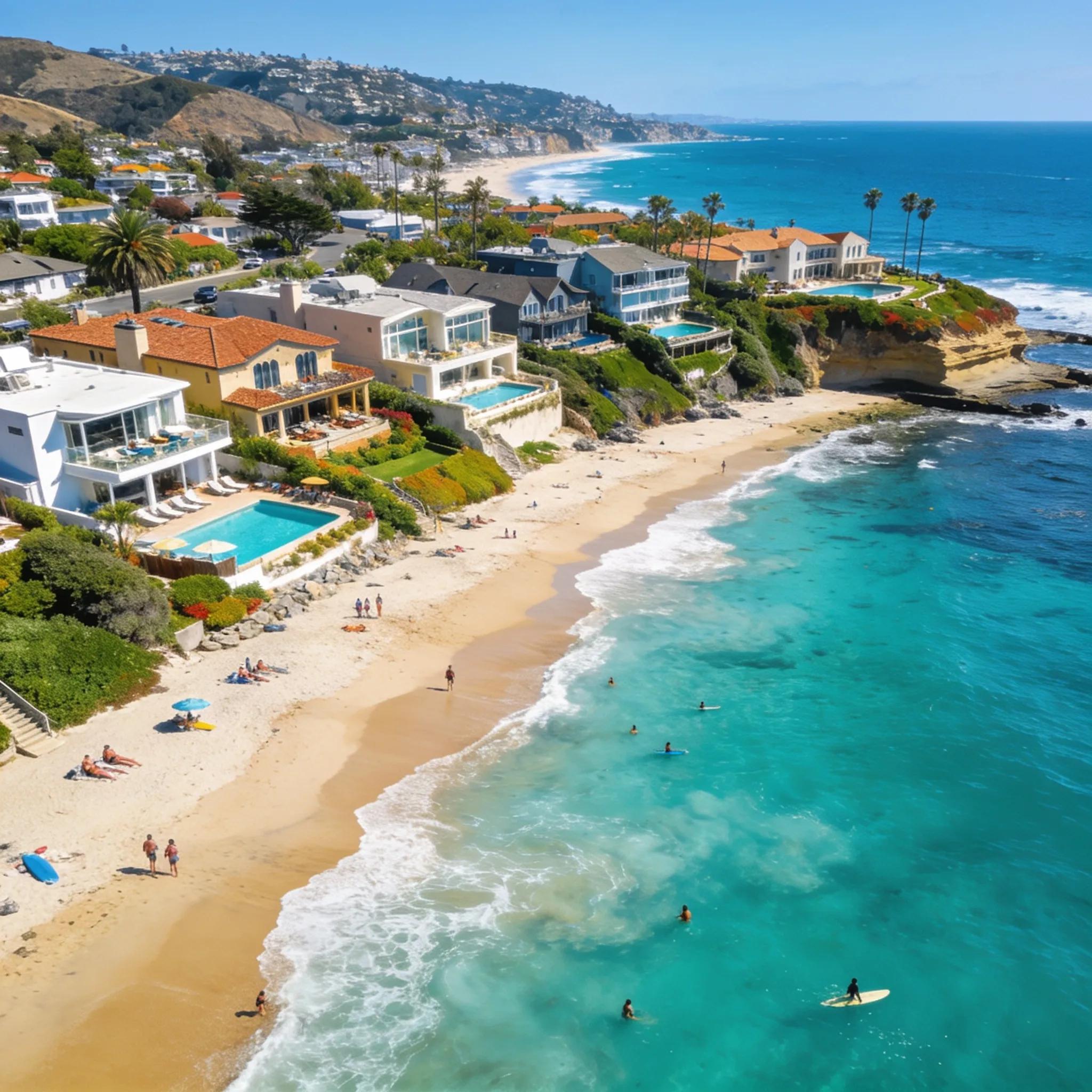 Aerial view of San Diego coastal neighborhoods showing luxury homes and beachfront living