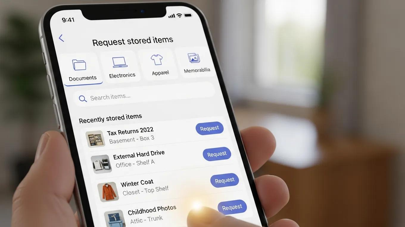 User-friendly interface for requesting stored items on a smartphone