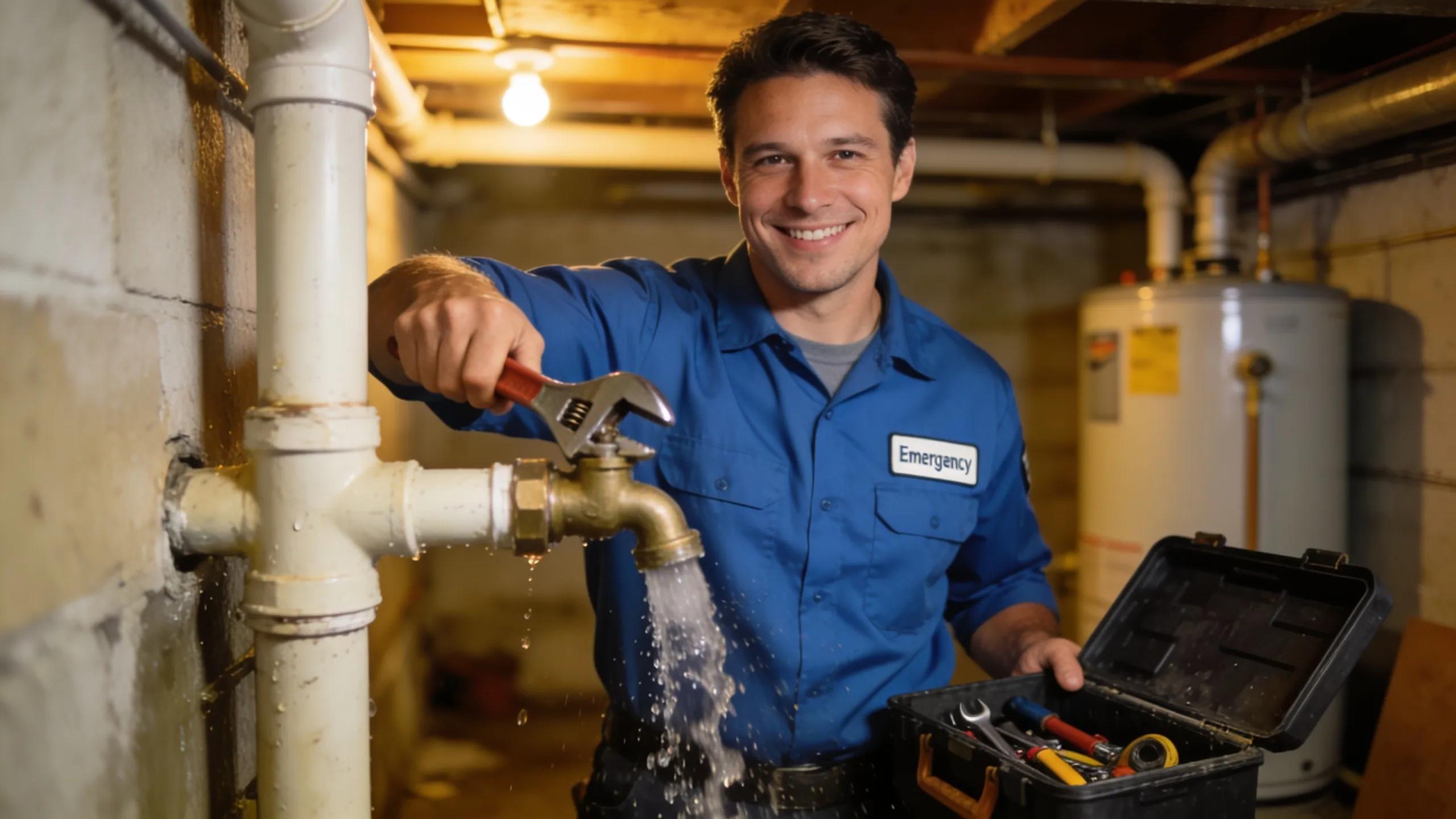 Emergency plumber fixing a burst pipe in Sydney, showcasing professional plumbing services