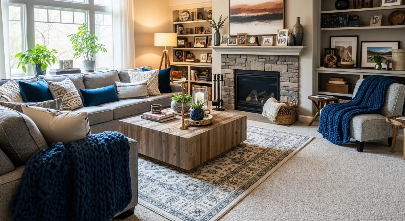Cozy living room with a well-maintained carpet, emphasizing family comfort and home aesthetics