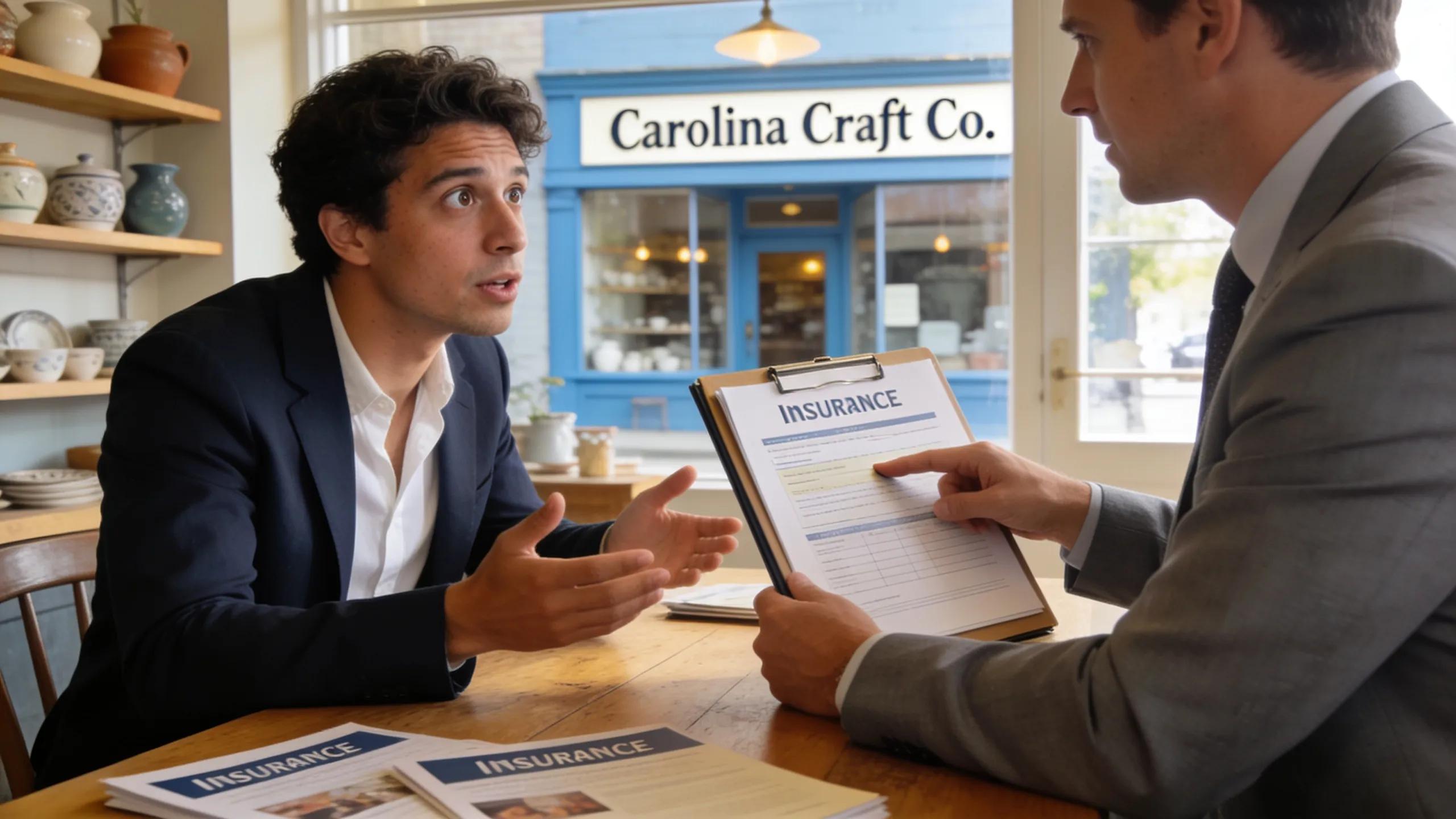 Small business owner consulting with an insurance agent about coverage options in South Carolina