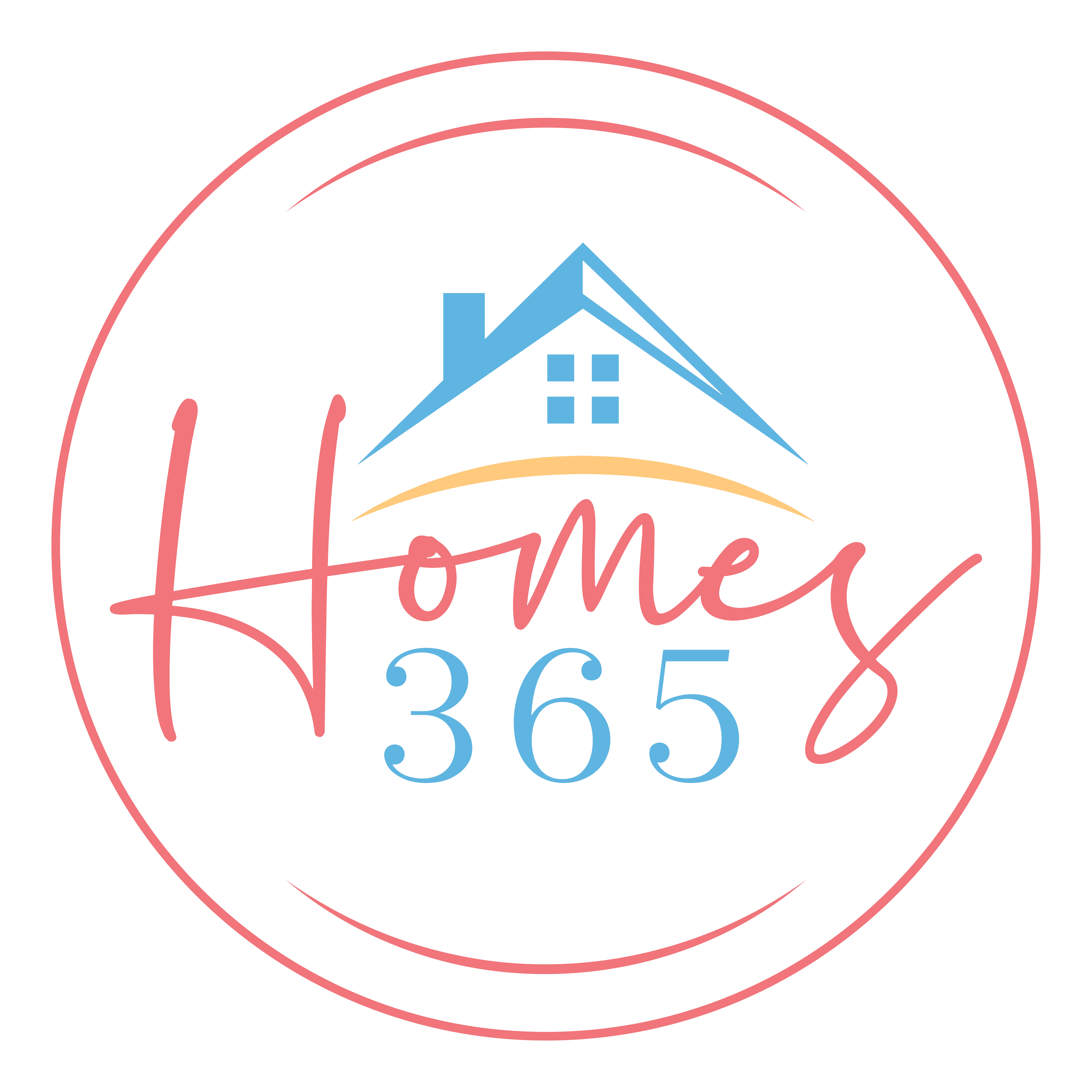 Circular logo featuring a house icon and the text "Homes 365" in colorful script