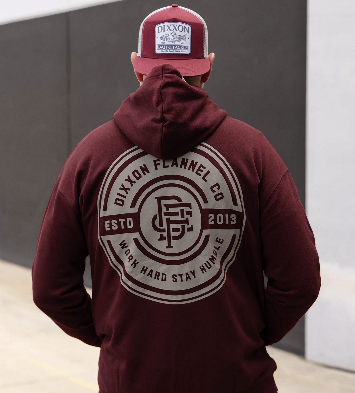 Gray Work Hard Badge Zip Up - Maroon
