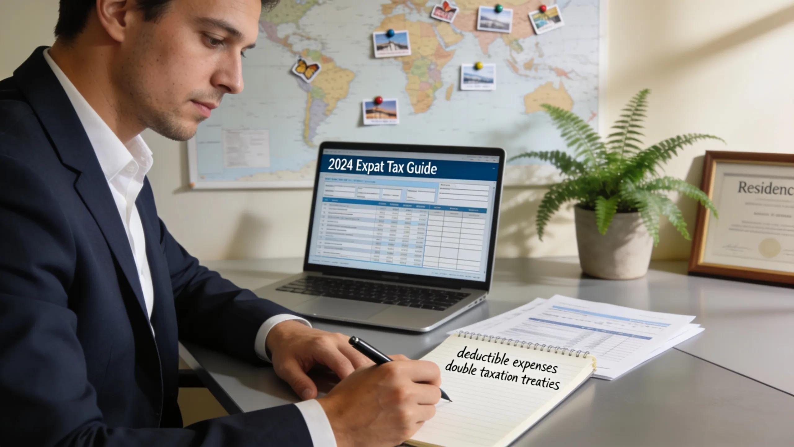 Expat reviewing financial documents in a modern office setting Expat reviewing financial documents in a modern office setting